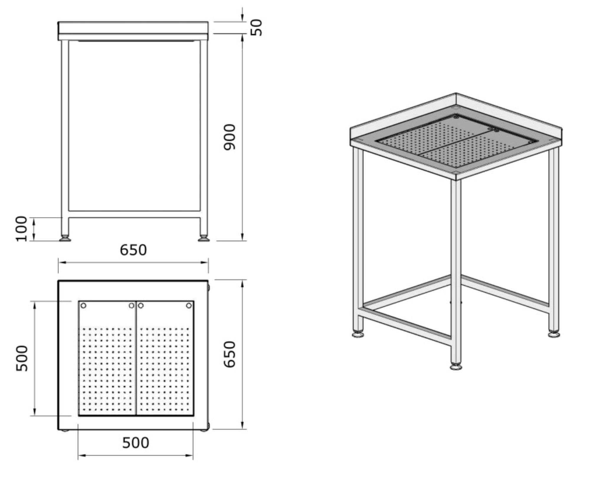 Picture of WORKTABLE CORNER WITH INTEGRATED DRIP-TRAY 650X650