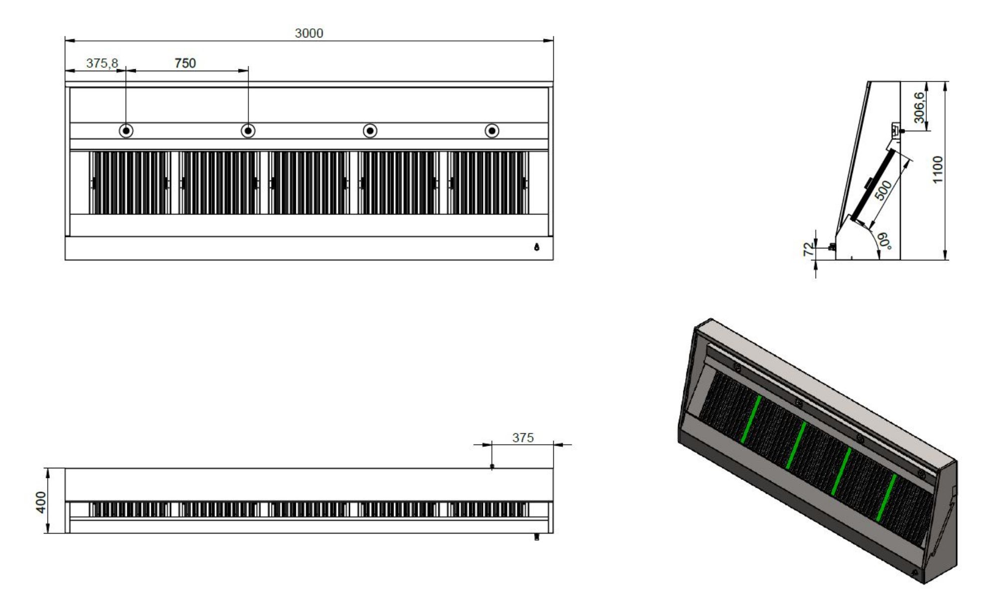 Picture of 1100 WALL-MOUNTED HOOD 3000  *TRANSPORT ON REQUEST*