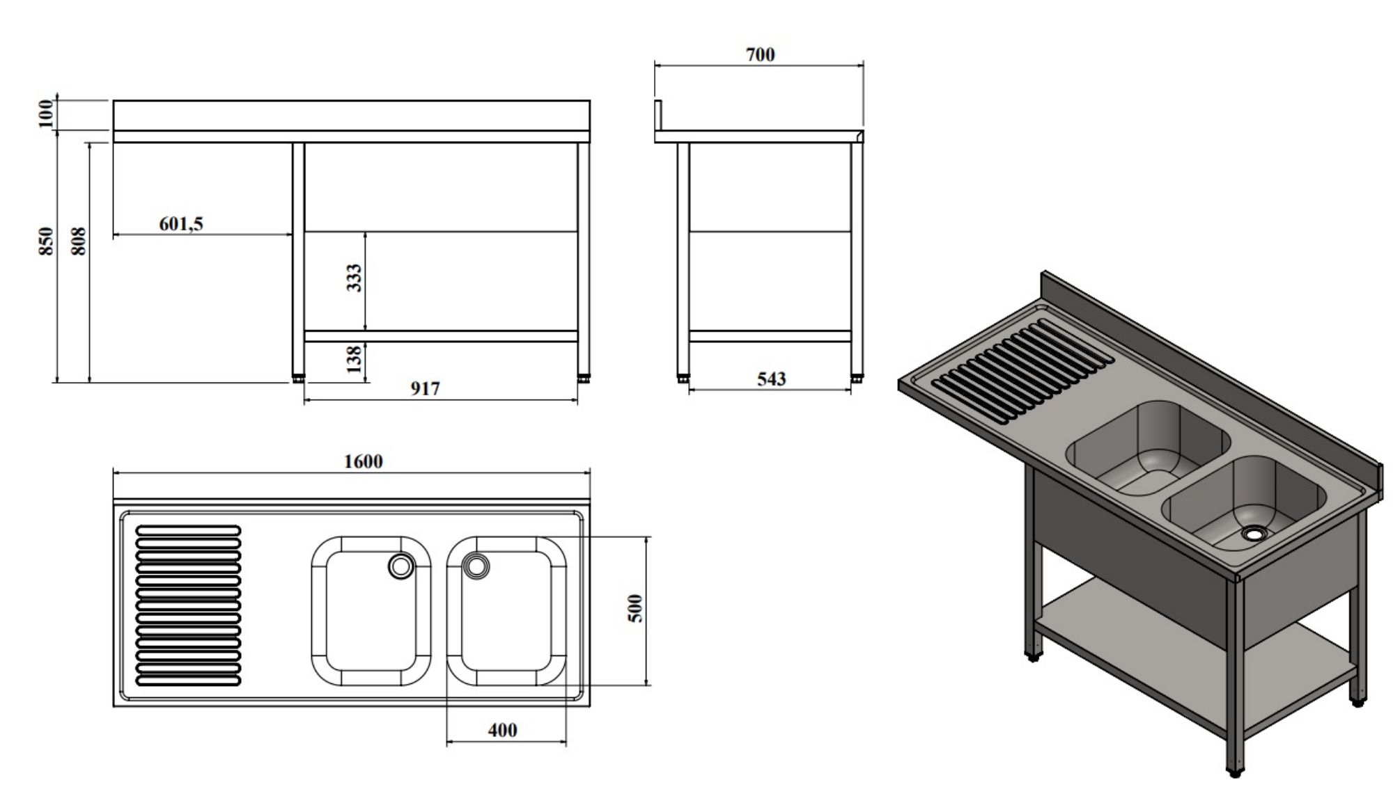 Picture of 700 SINK UNIT SHELF DISHWASHER FLAT PACKED 2 RIGHT 1600