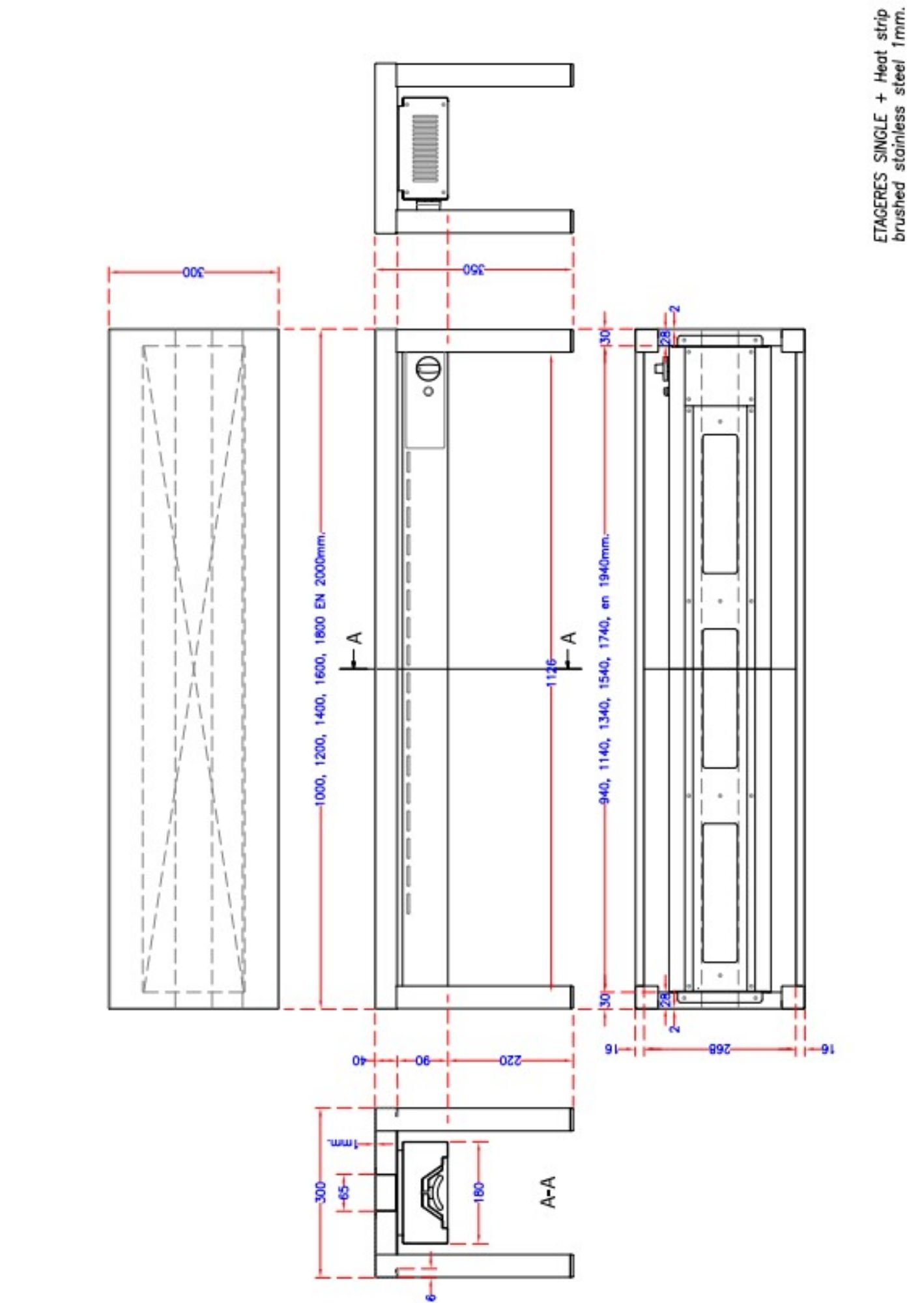 Picture of OVERSHELF CERAMIC HEATED 1 LEVEL 1400  4 HEATERS OF 250W