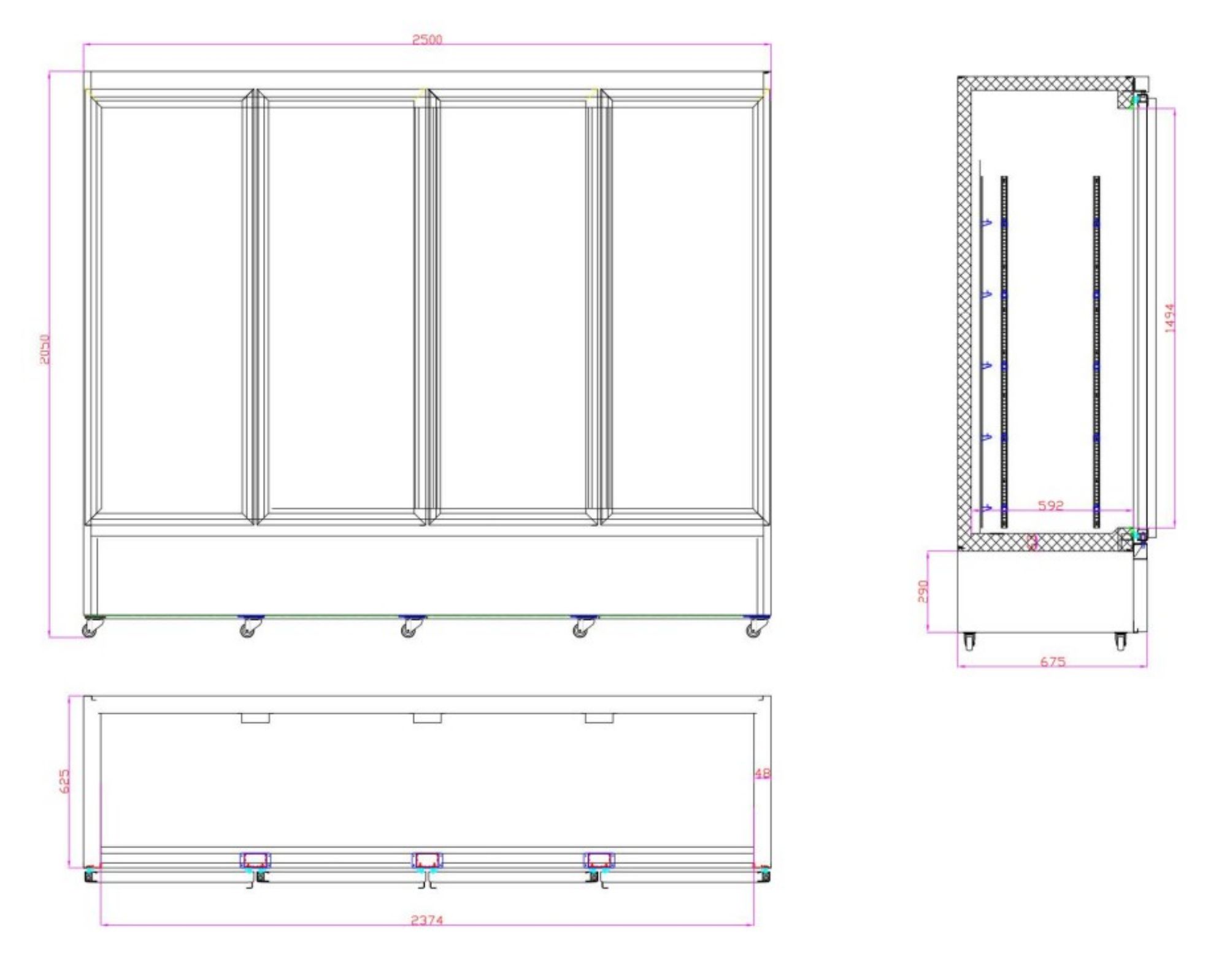 Picture of CombiSteel 4 Glass Doors Refrigerator Black CEB-2000R BL