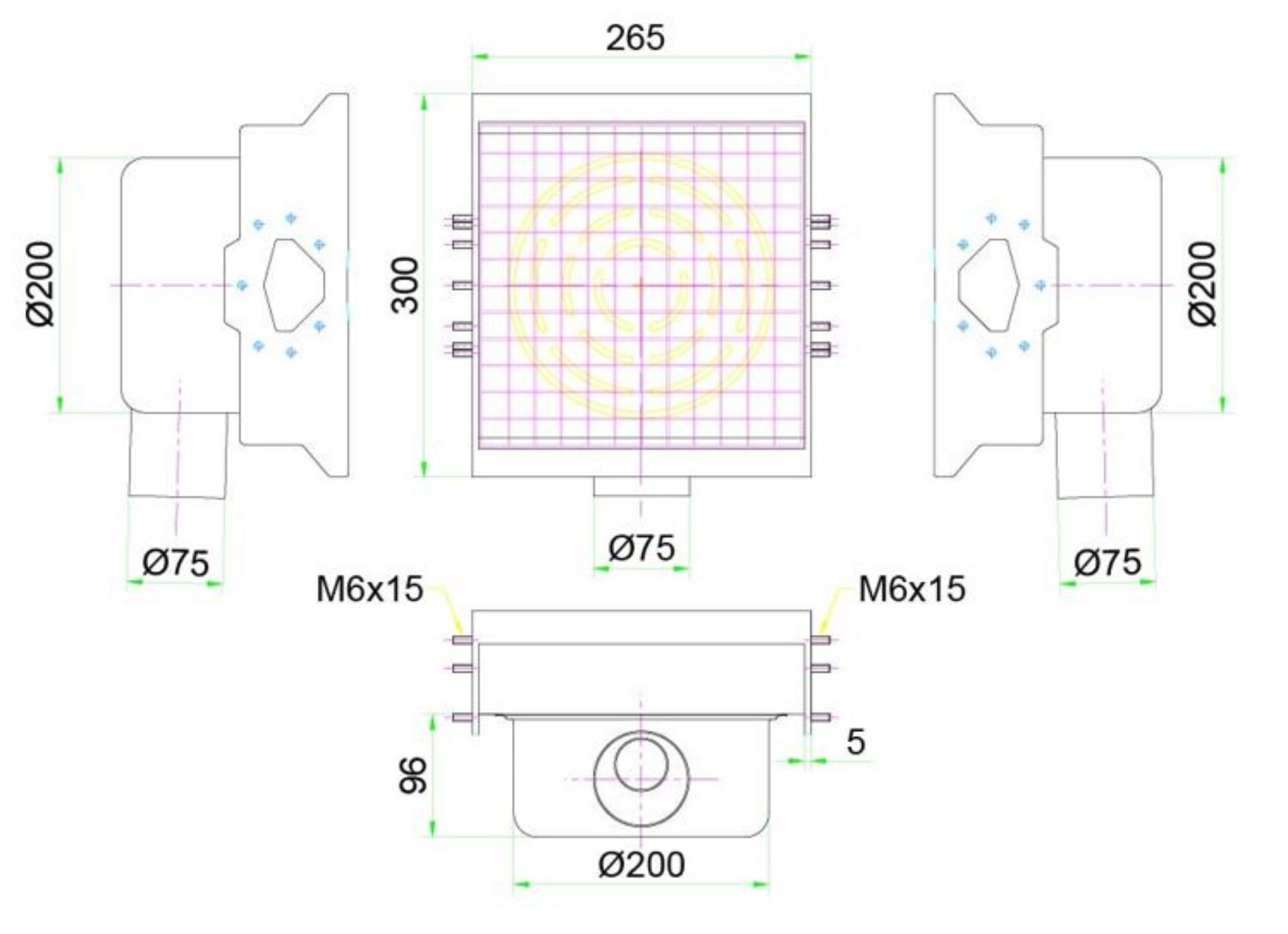 Picture of CombiSteel Stainless Steel Drain 300x265 with 2 Exits for Slotted Chanel