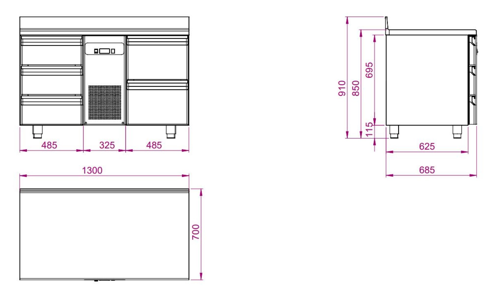 Picture of CombiSteel Counter 700 Refrigerator 4 Drawers Mono Block