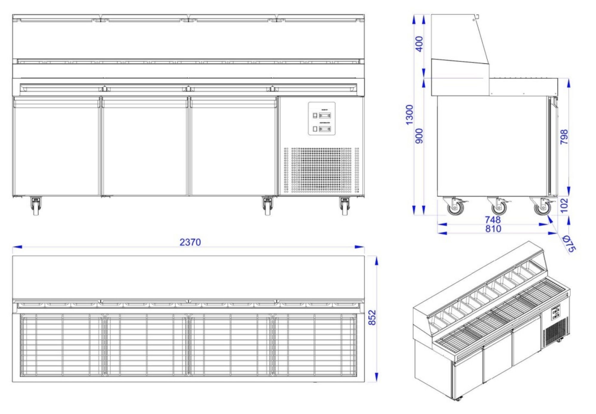 Picture of CombiSteel Pizza Preparation Counter 3 Doors Aisi 304