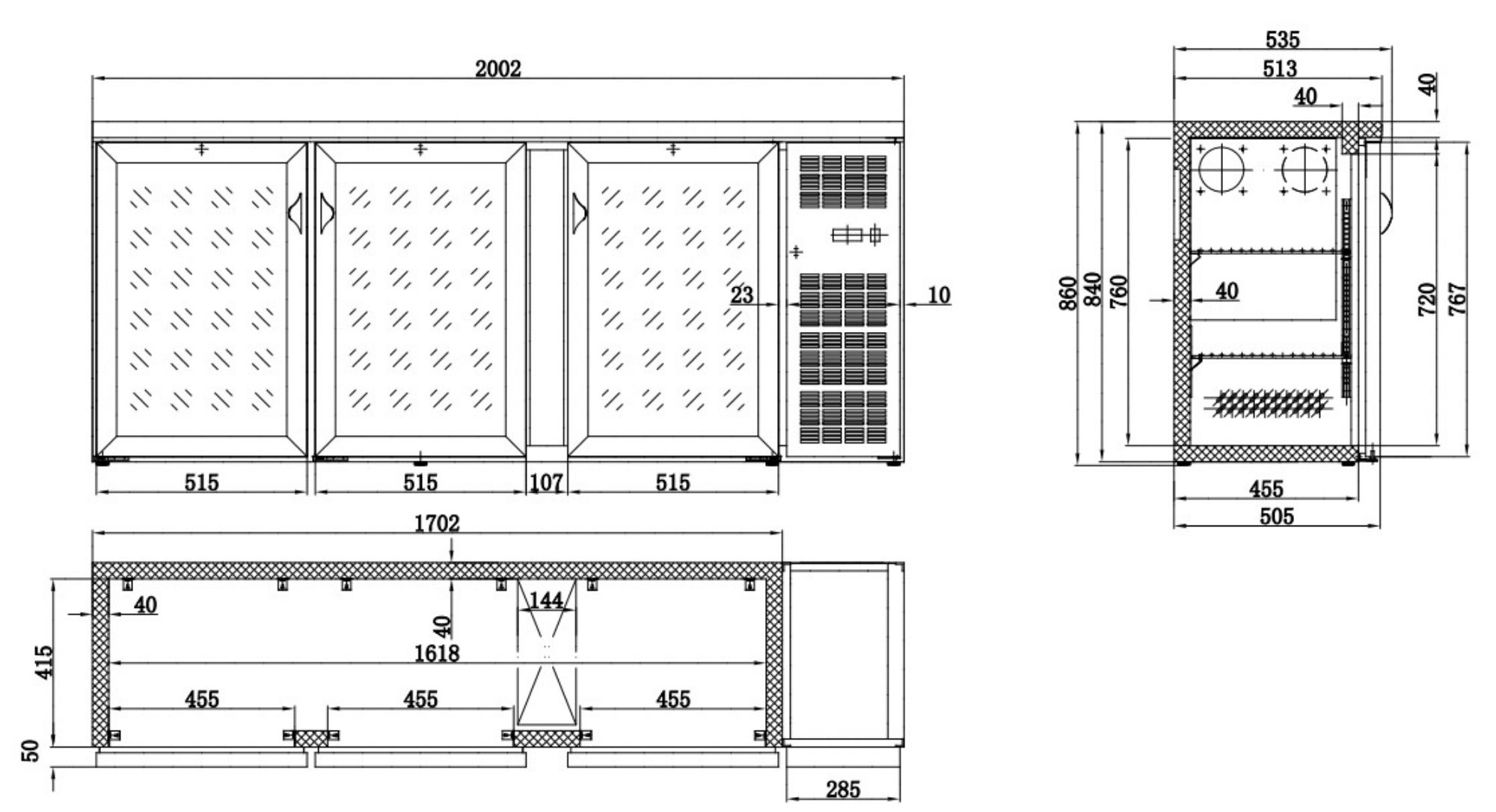 Picture of CombiSteel Backbar Cooler Black 3 Glass Doors Side Motor
