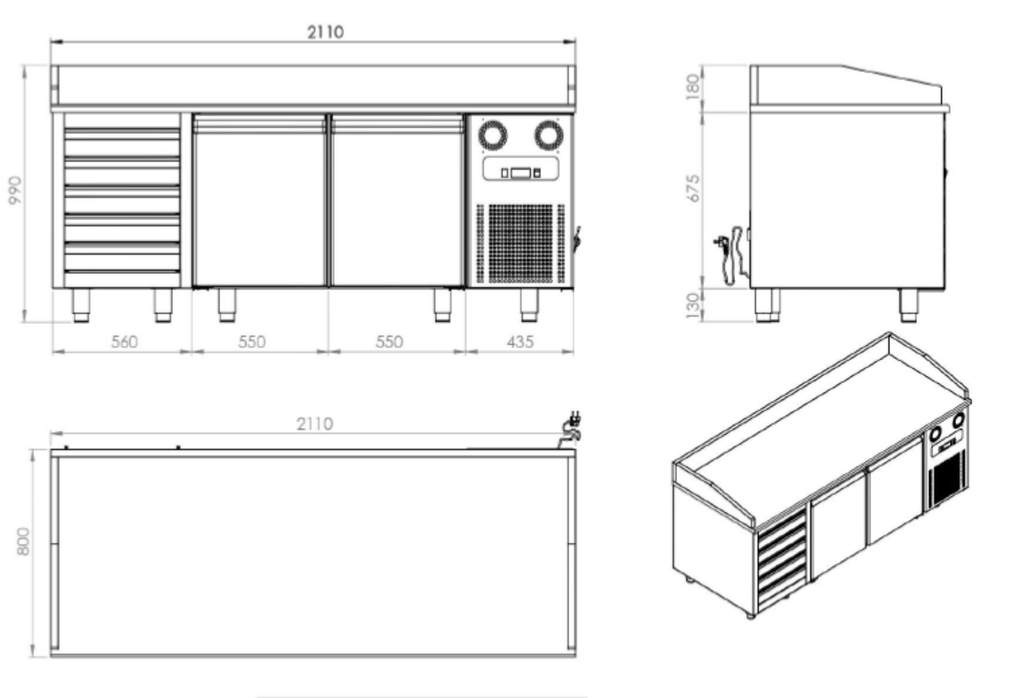 Picture of CombiSteel Pizza Preparation Counter 2 Doors 5 Drawers