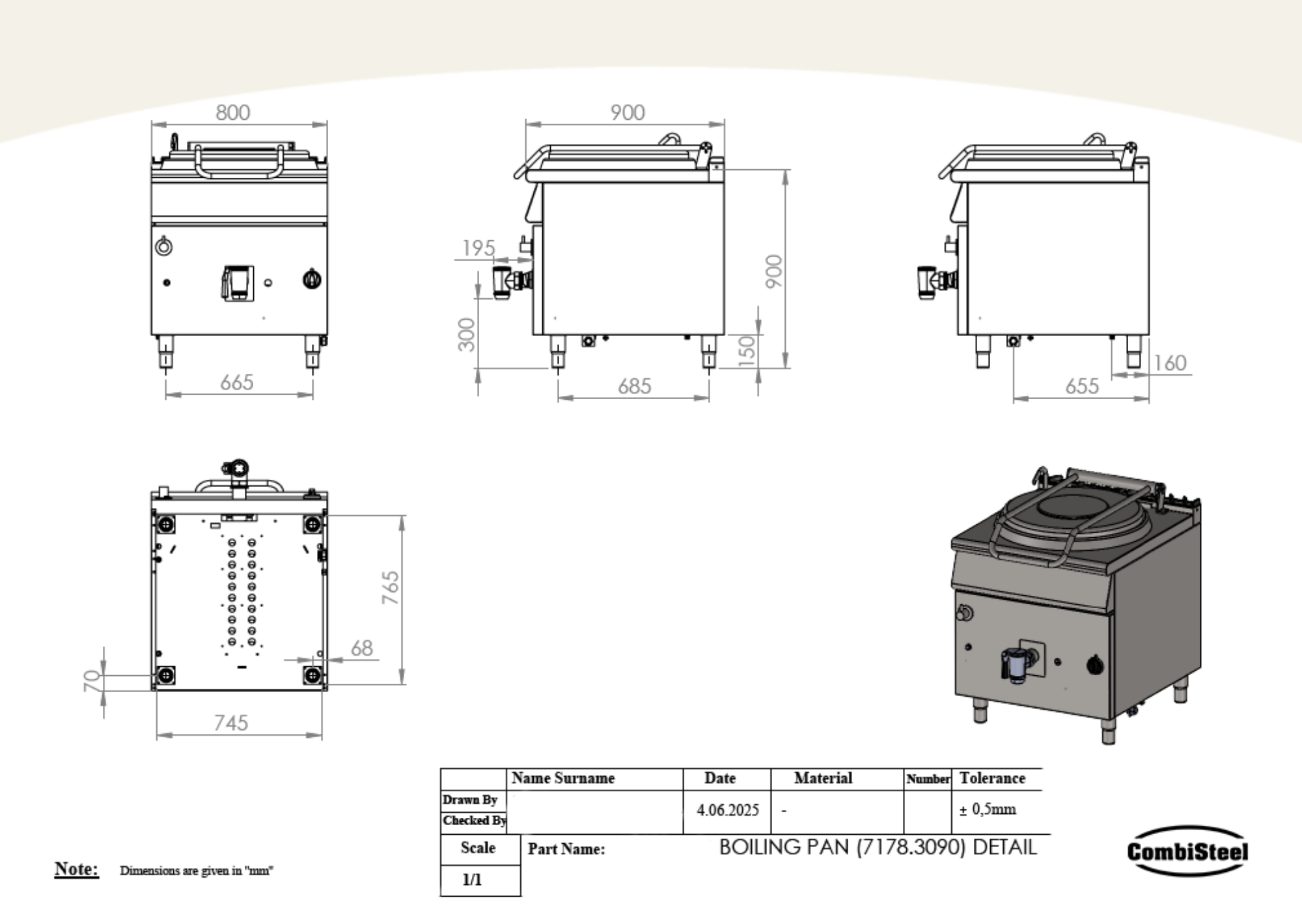 Picture of CombiSteel Base 900 Gas Boiling Pan 150L - Indirect Heating