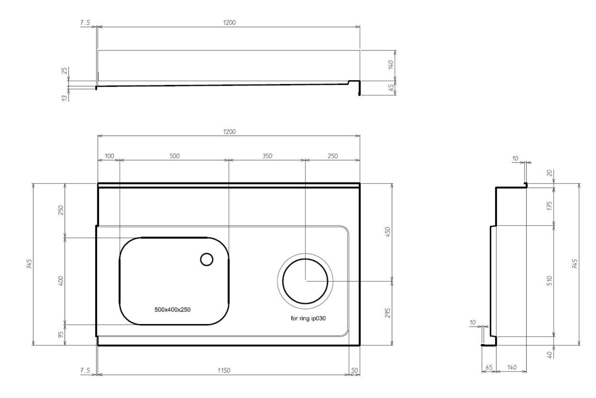 Picture of CombiSteel Entry Table Bottom Shelf With Waste Hole 1200 Right For 7280.0045-0046