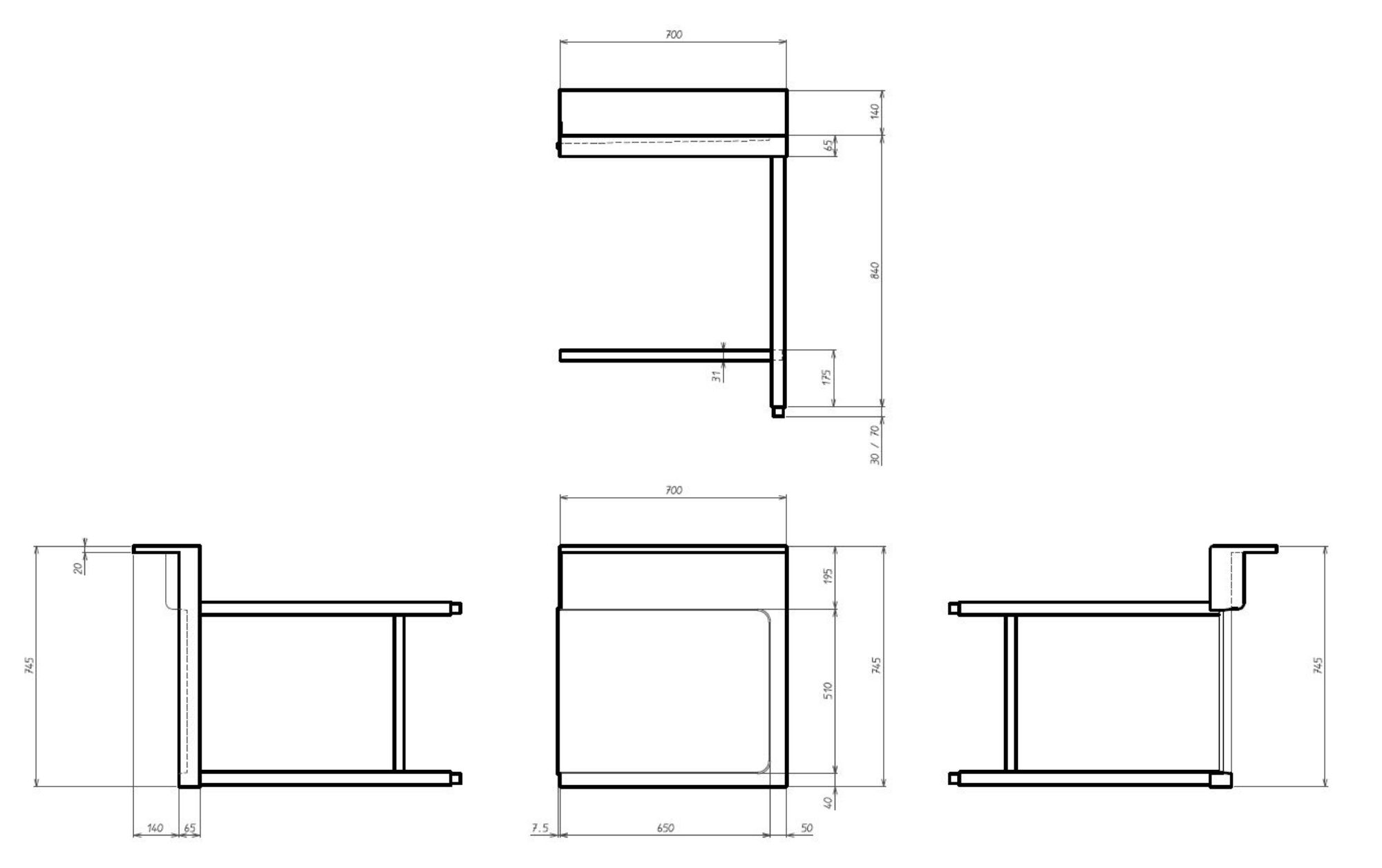 Picture of CombiSteel Exit Table Bottom Shelf 700 Right For 7280.0045-0046
