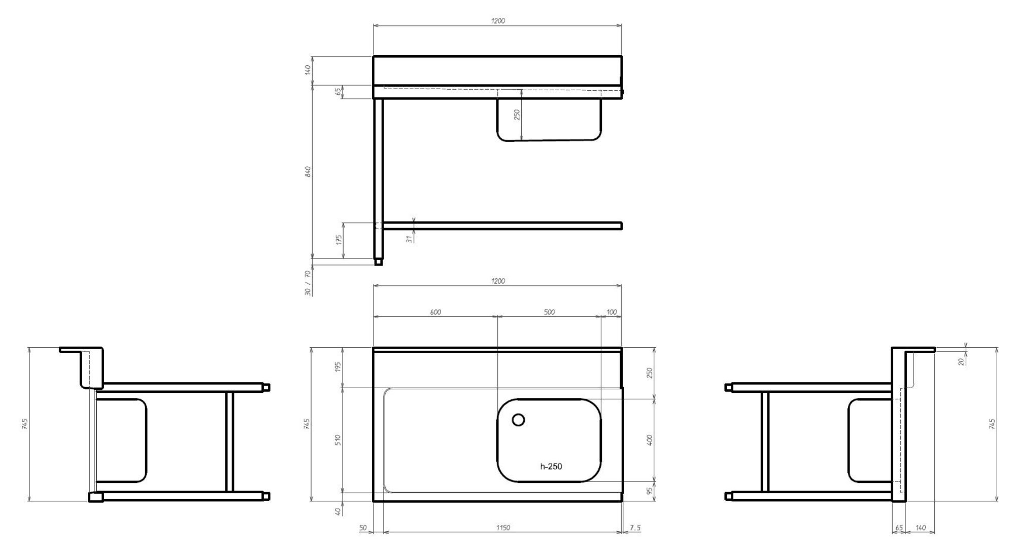 Picture of CombiSteel Entry Table Bottom Shelf 1200 Left For 7280.0045-0046