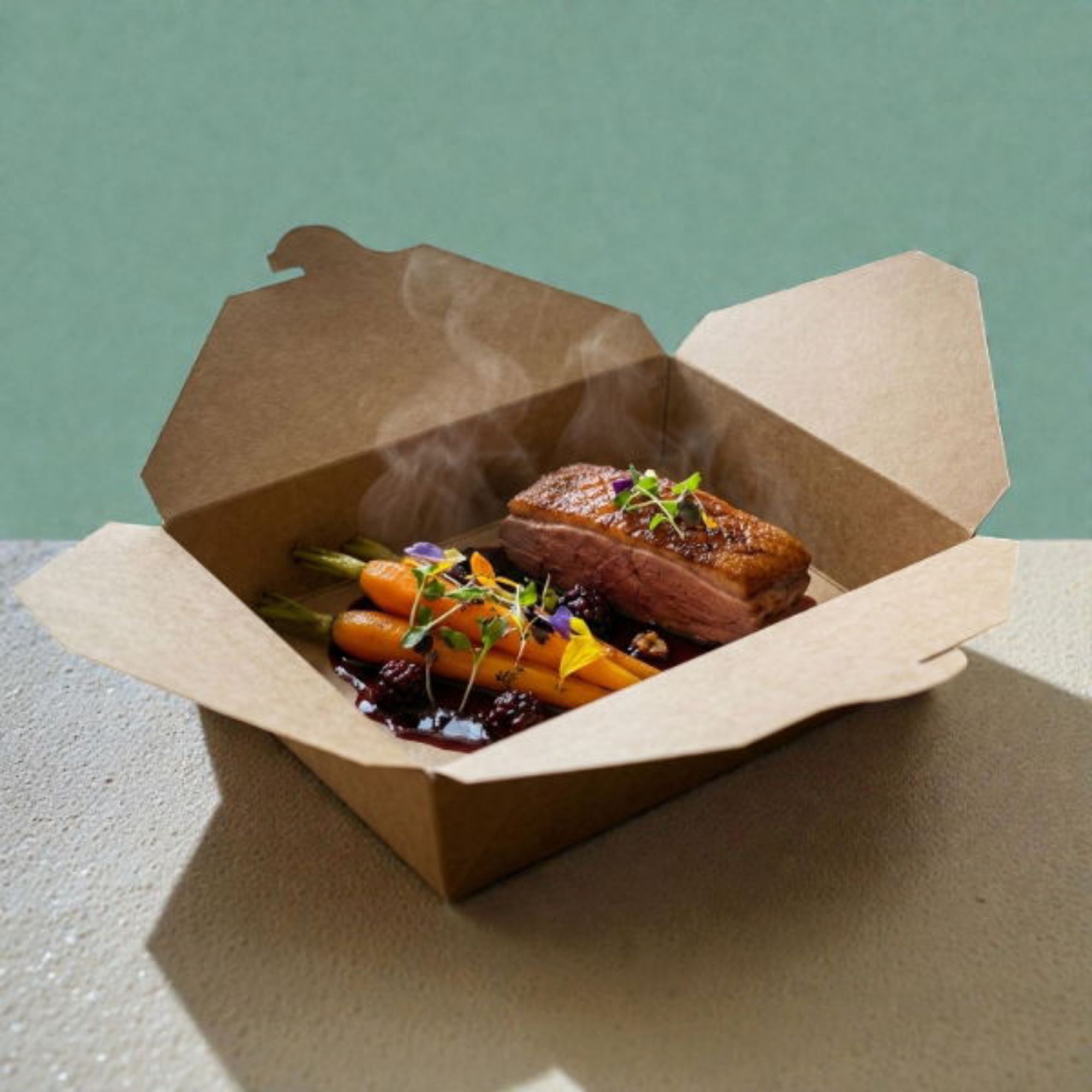 Picture of No.2 Kraft Biobox Containers (49oz) (1.87"x 7.75"x 5.5") (HxLxD) (4x50's)