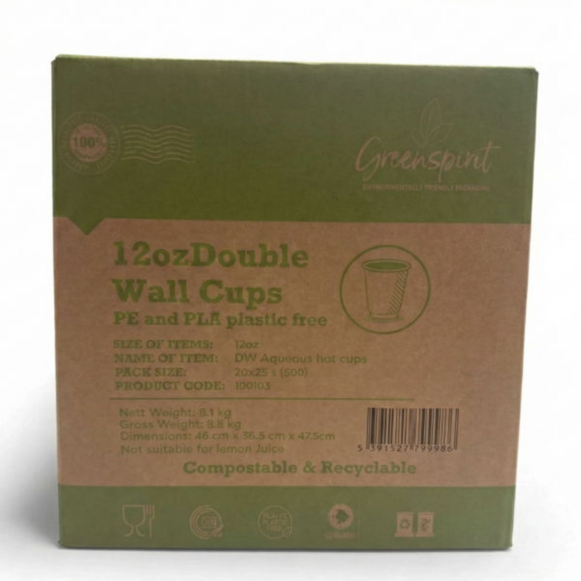 Picture of 12oz White Greenspirit Aqueous DW Hot Cups (20x25)