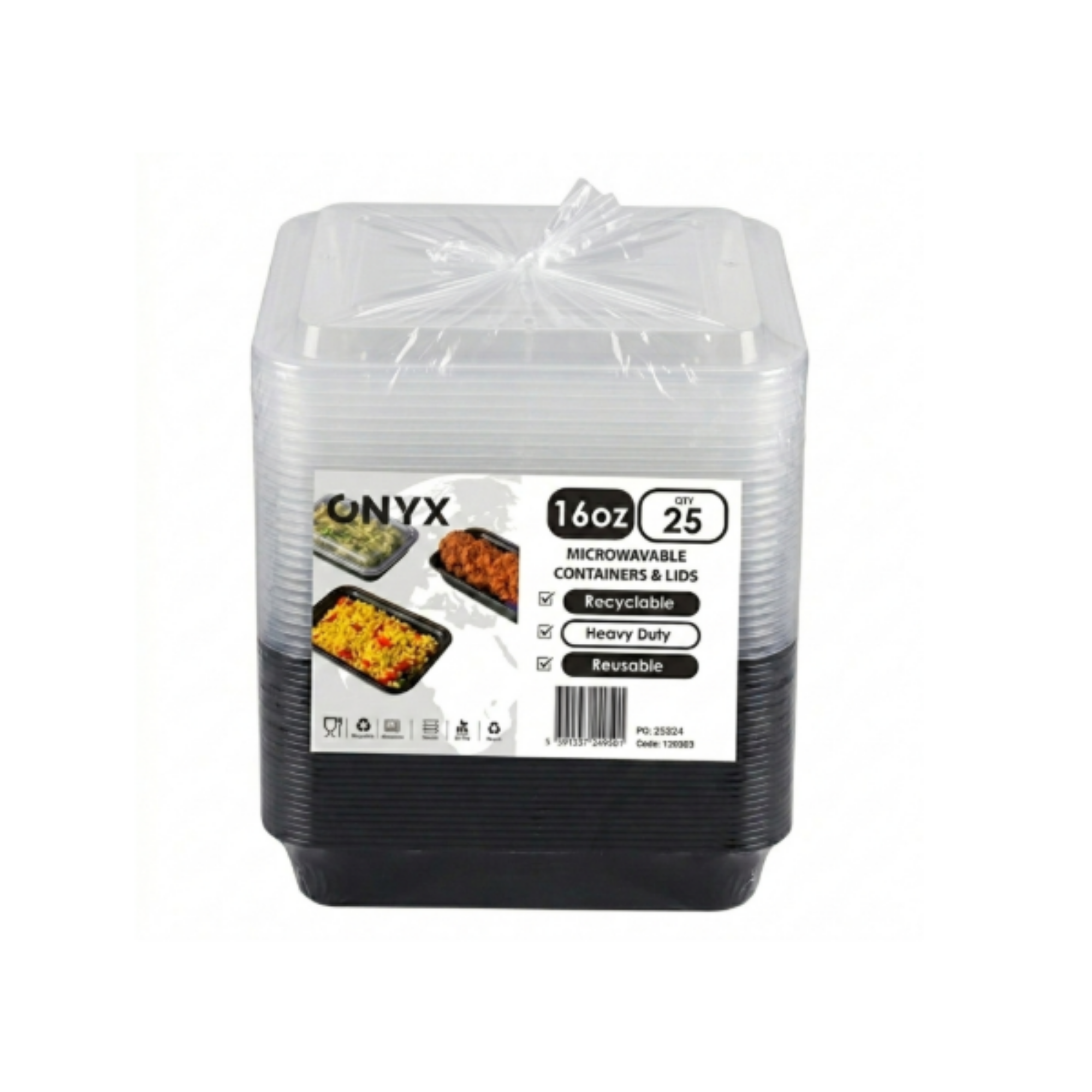 Picture of 16oz Onyx PP Microwavable & Reusable Black Base Clear Lid (6x25)