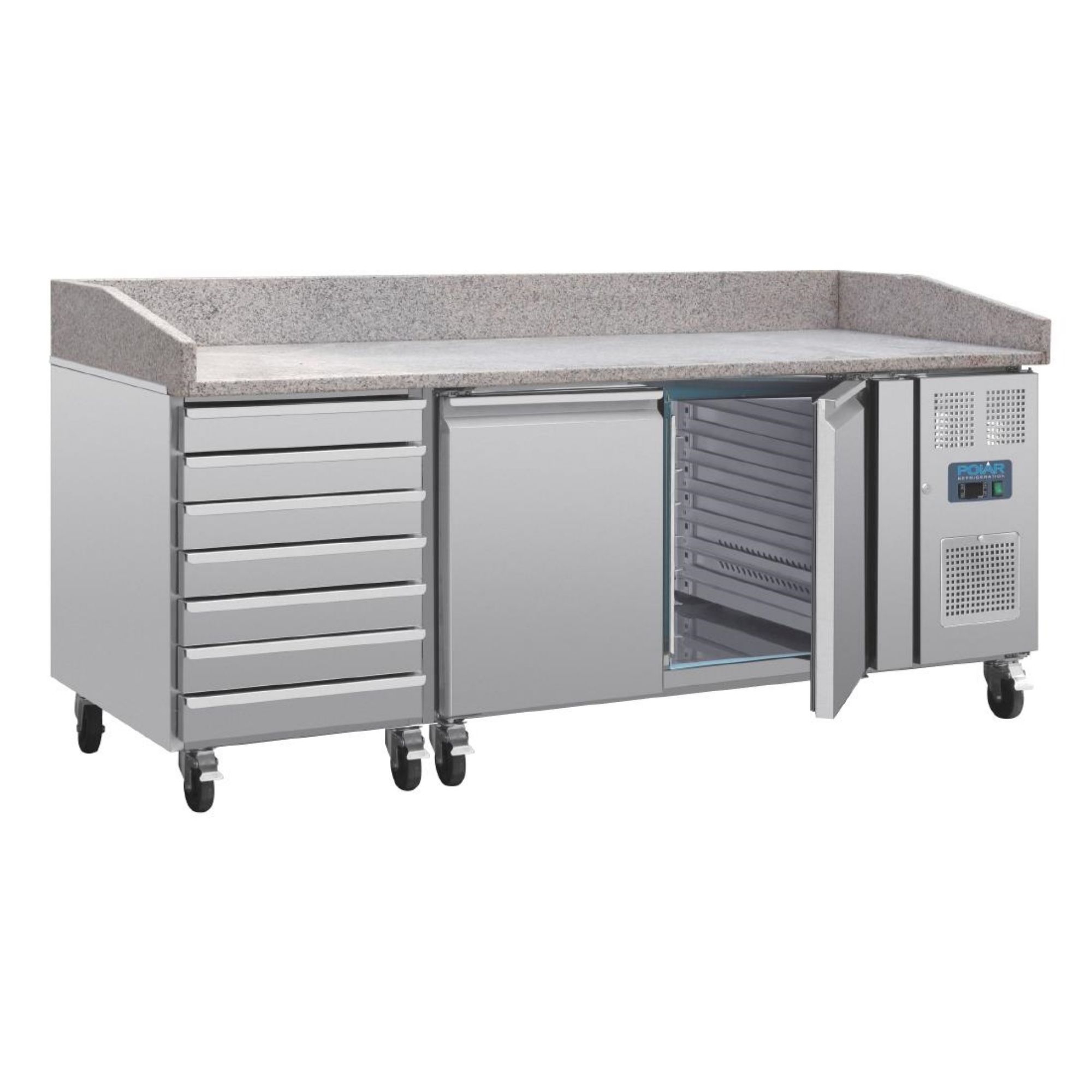 Picture of Polar U-Series Double Door Pizza Counter with Granite Top and Dough Drawers 290Ltr