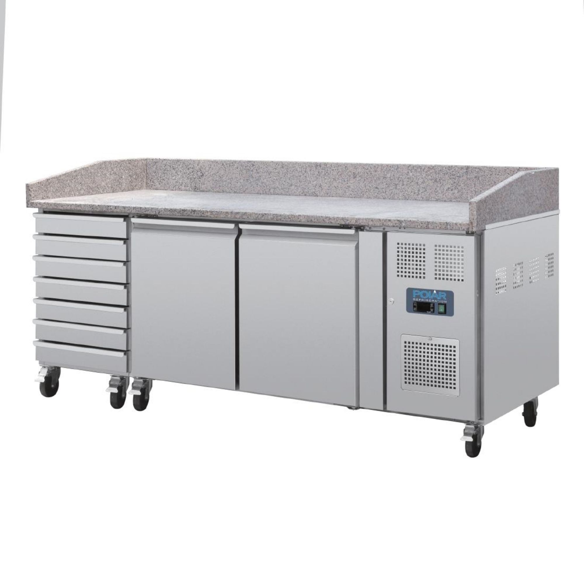 Picture of Polar U-Series Double Door Pizza Counter with Granite Top and Dough Drawers 290Ltr