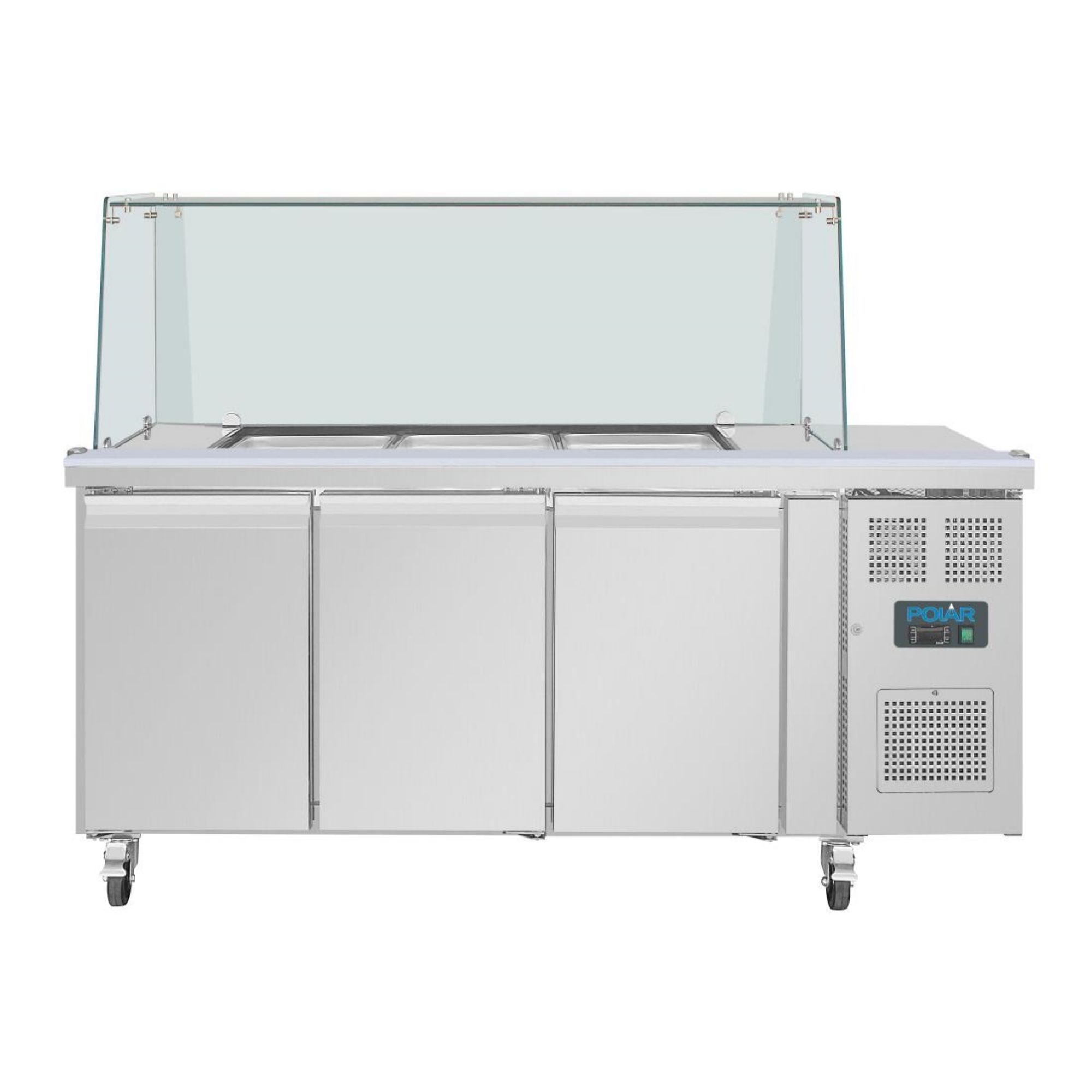 Picture of Polar U-Series GN Saladette Counter with Square Sneeze Guard 3 Door