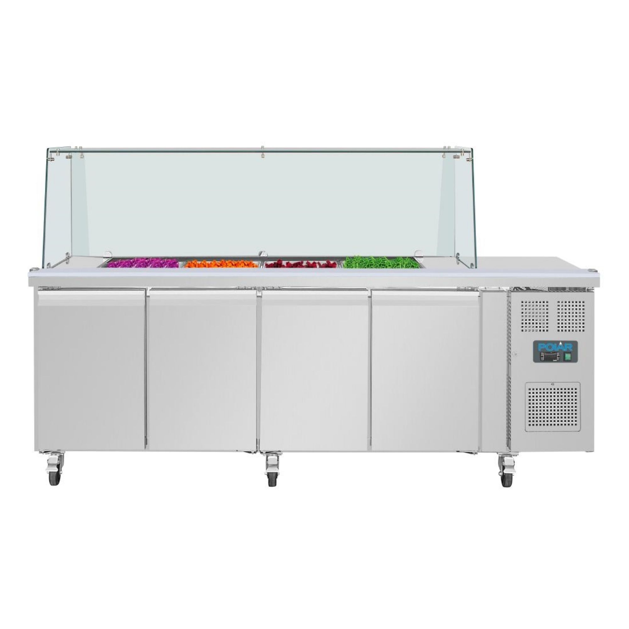 Picture of Polar U-Series GN Saladette Counter with Square Sneeze Guard 4 Door