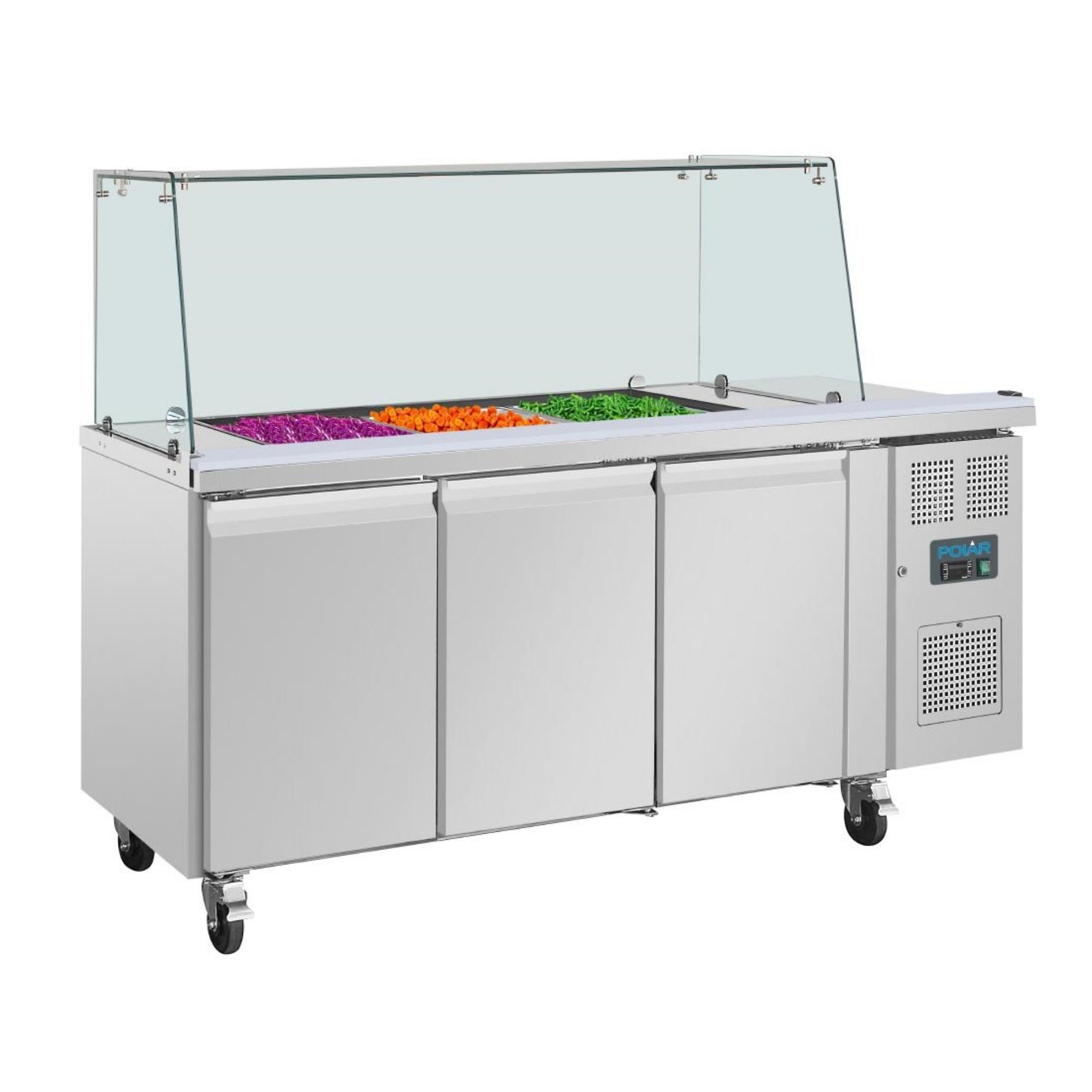Picture of Polar U-Series GN Saladette Counter with Square Sneeze Guard 3 Door