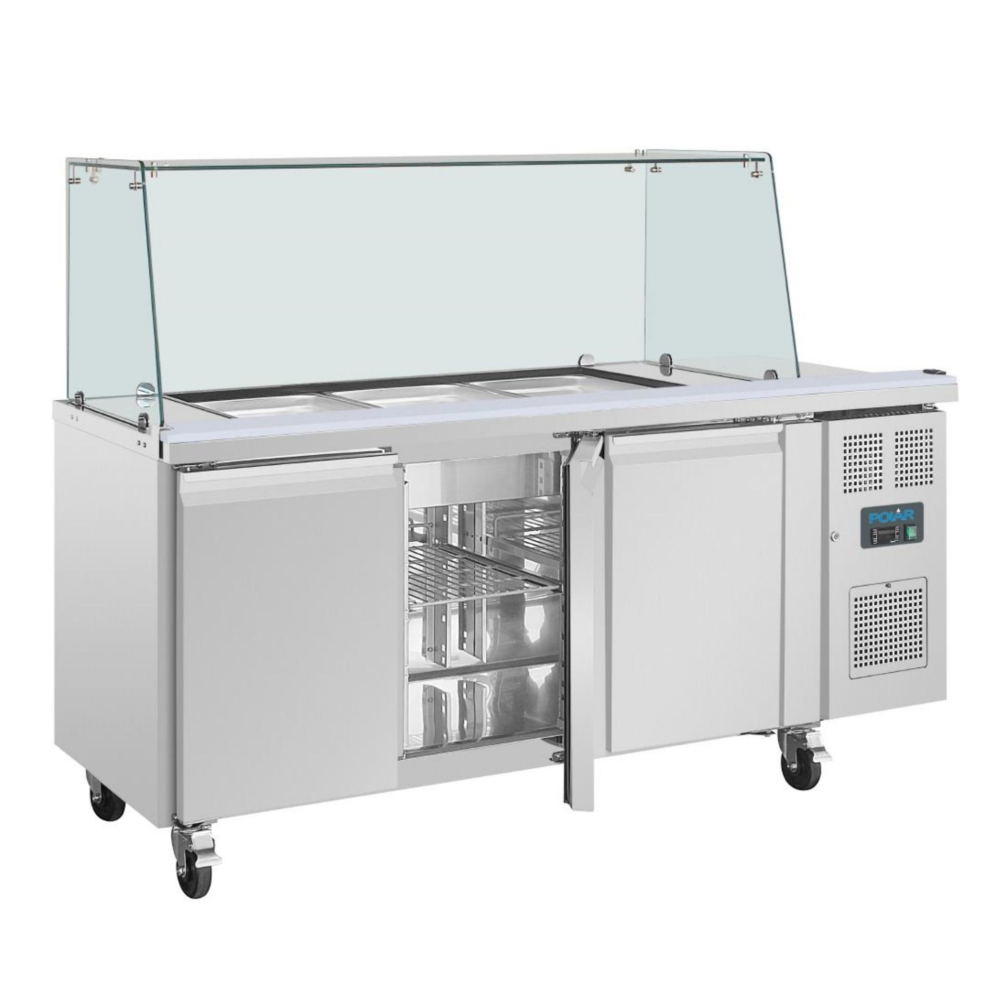 Picture of Polar U-Series GN Saladette Counter with Square Sneeze Guard 3 Door