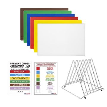 Picture of Hygiplas Low Density 6-Piece Chopping Board Set with Rack 455x305x20mm