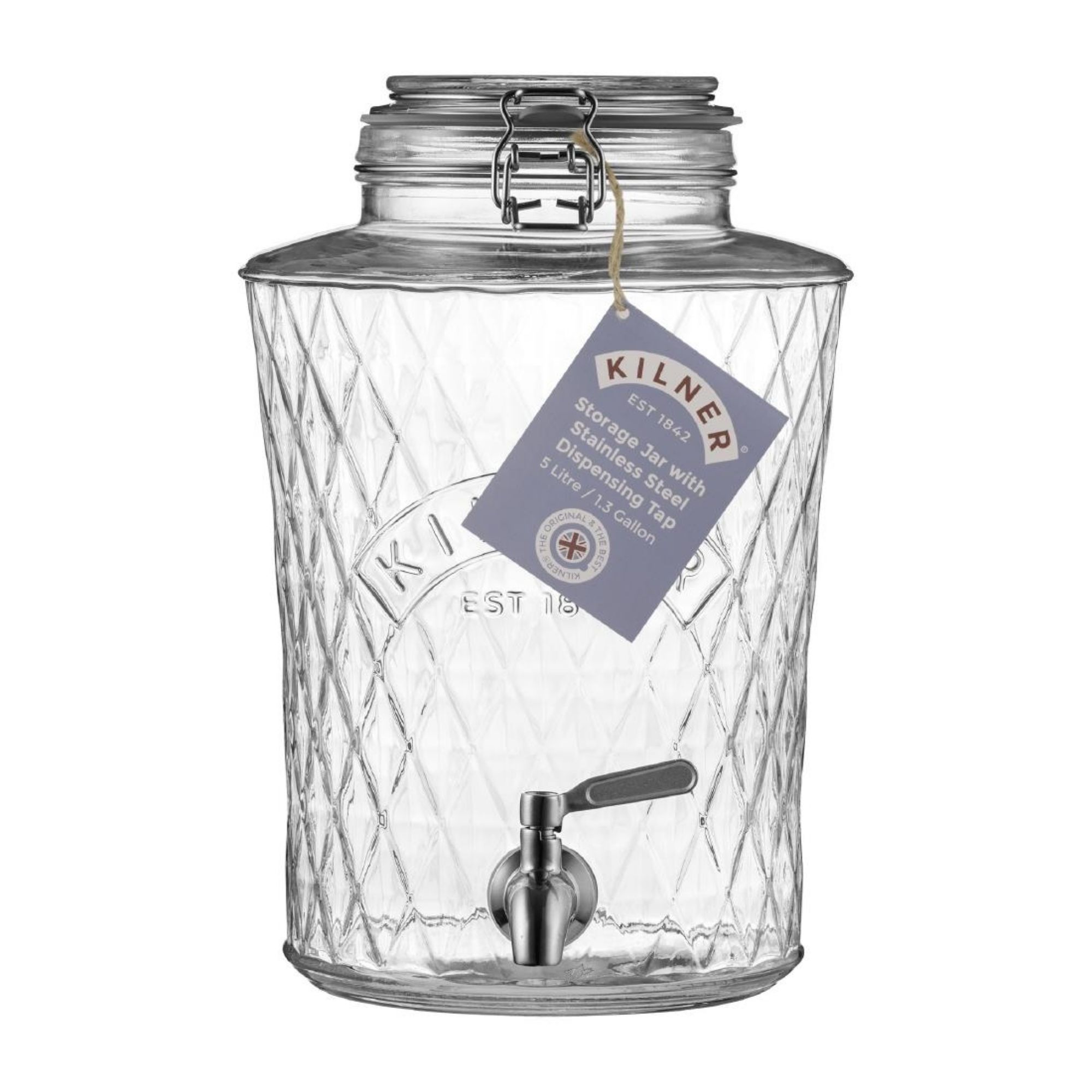 Picture of Kilner Clip Top Diamond Dispenser with Stainless Steel Tap 5Ltr