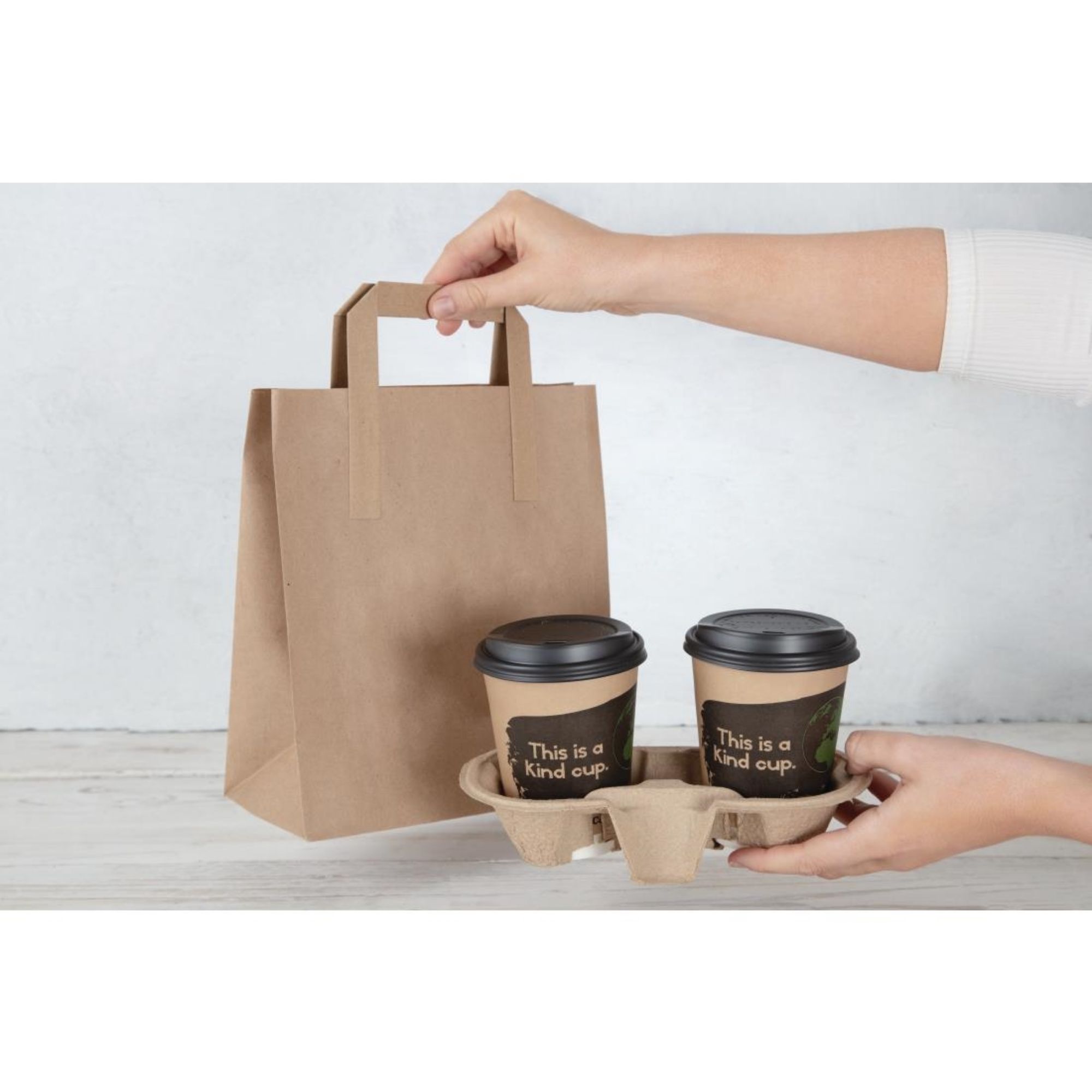Picture of Fiesta Recyclable Flat Handle Brown Paper Bags Medium (250 Pack)