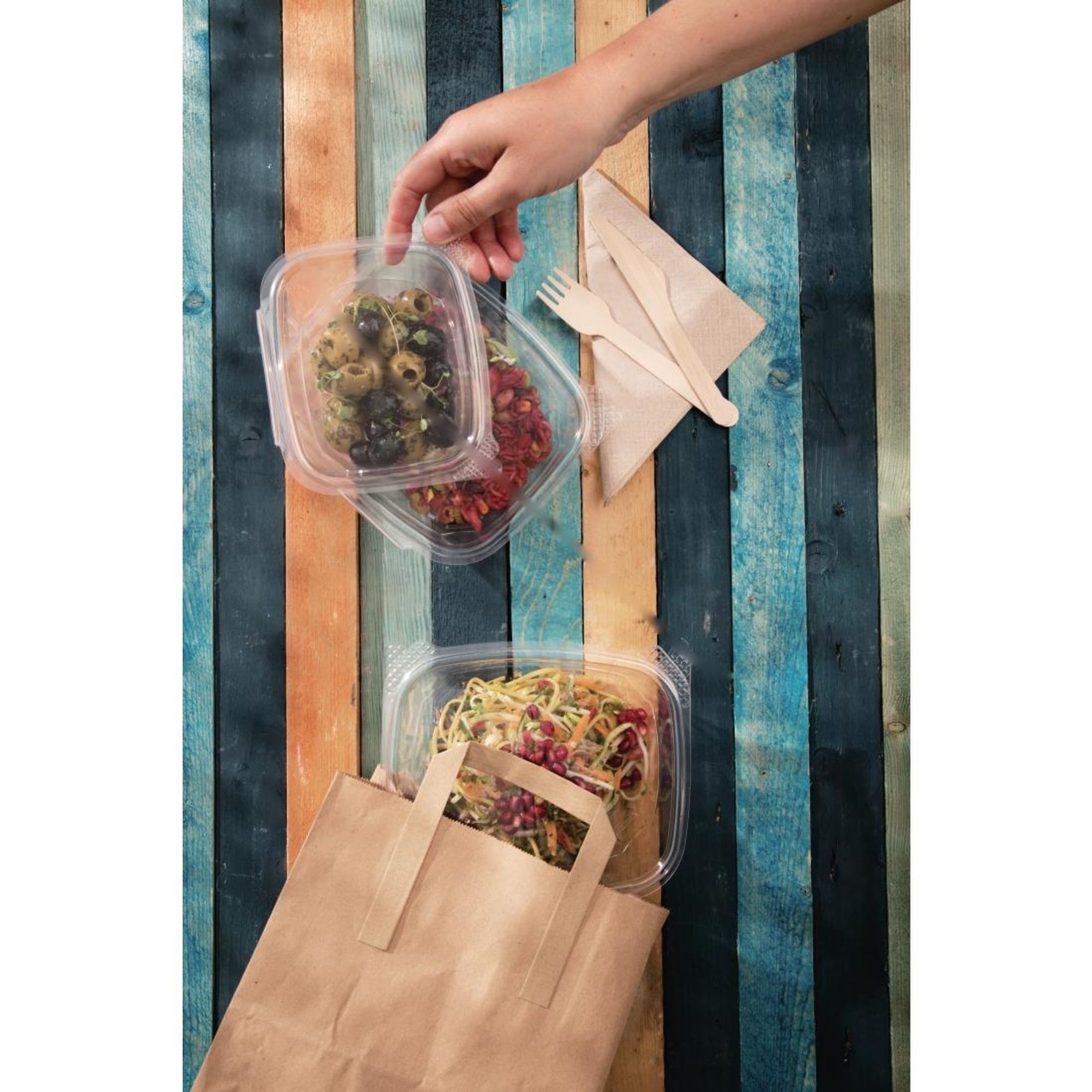 Picture of Fiesta Recyclable Flat Handle Brown Paper Bags Small (250 Pack)