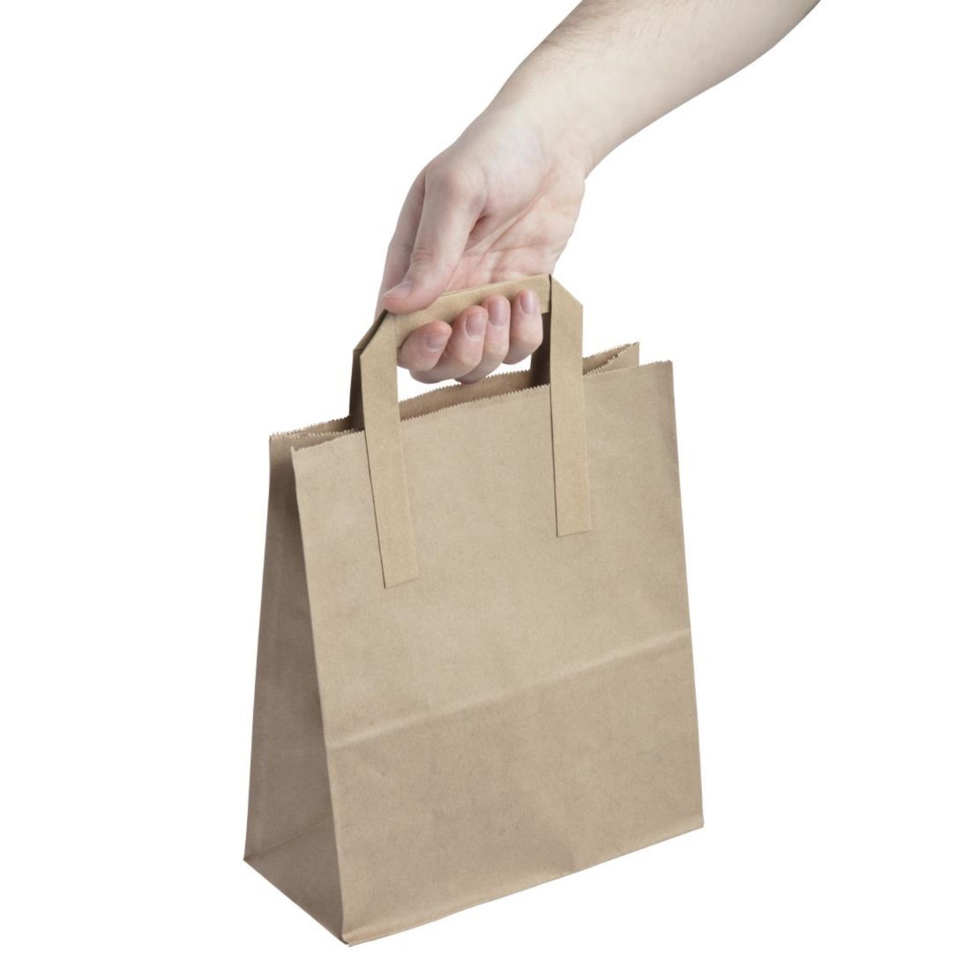 Picture of Fiesta Recyclable Flat Handle Brown Paper Bags Medium (250 Pack)