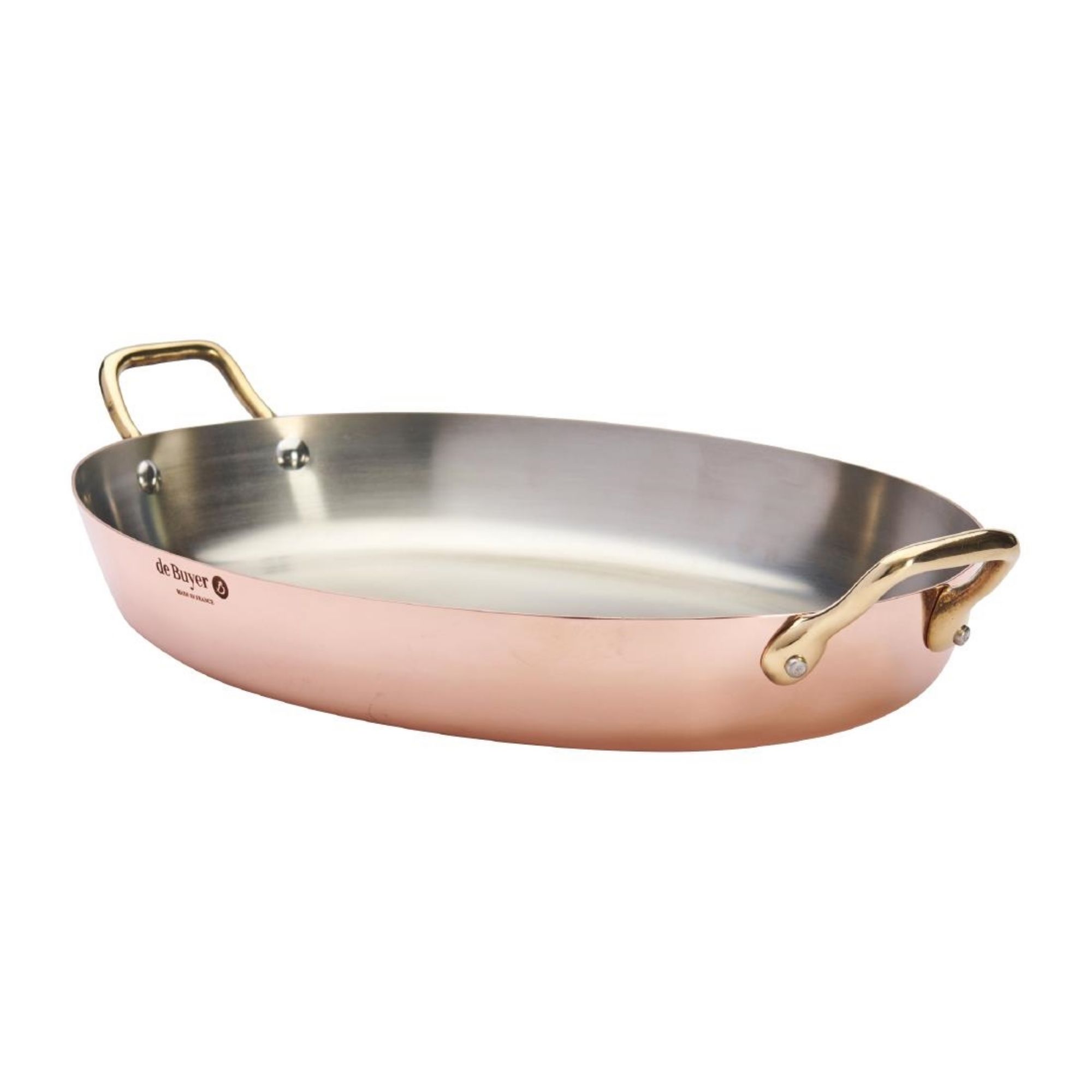Picture of De Buyer Inocuivre Oval Dish with Brass Handles 36cm