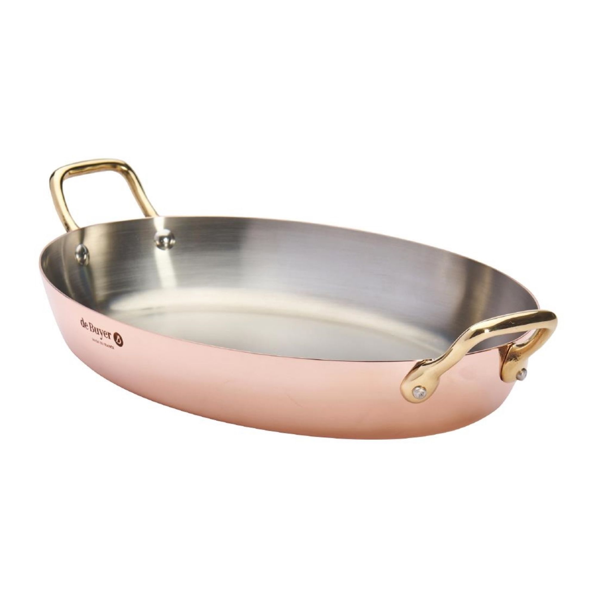 Picture of De Buyer Inocuivre Oval Dish with Brass Handles 32cm