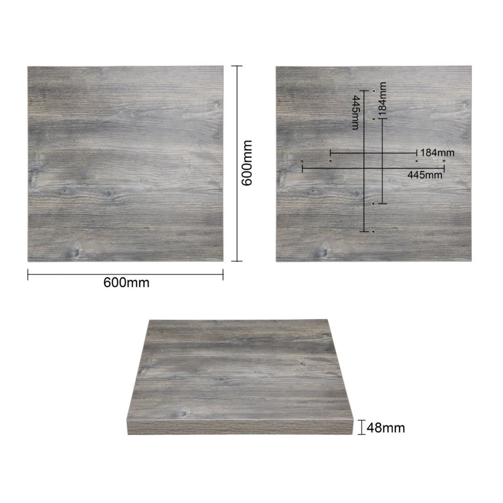 Picture of Bolero Pre-Drilled Square Melamine Table Top Ash Grey 600mm