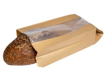 Picture of Large Brown Kraft Bread Bag with Glassine Window 16"x6"x10"