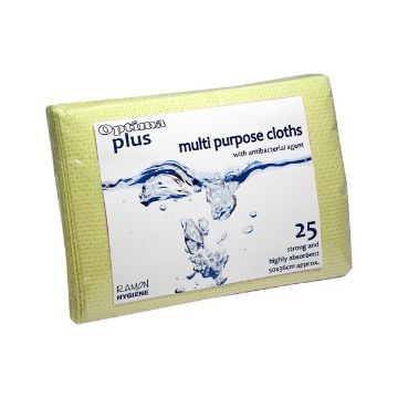 Picture of Optima Plus 759b Super Absorbent Anti-bacterial Cloths - Yellow (6 Packs of 25)