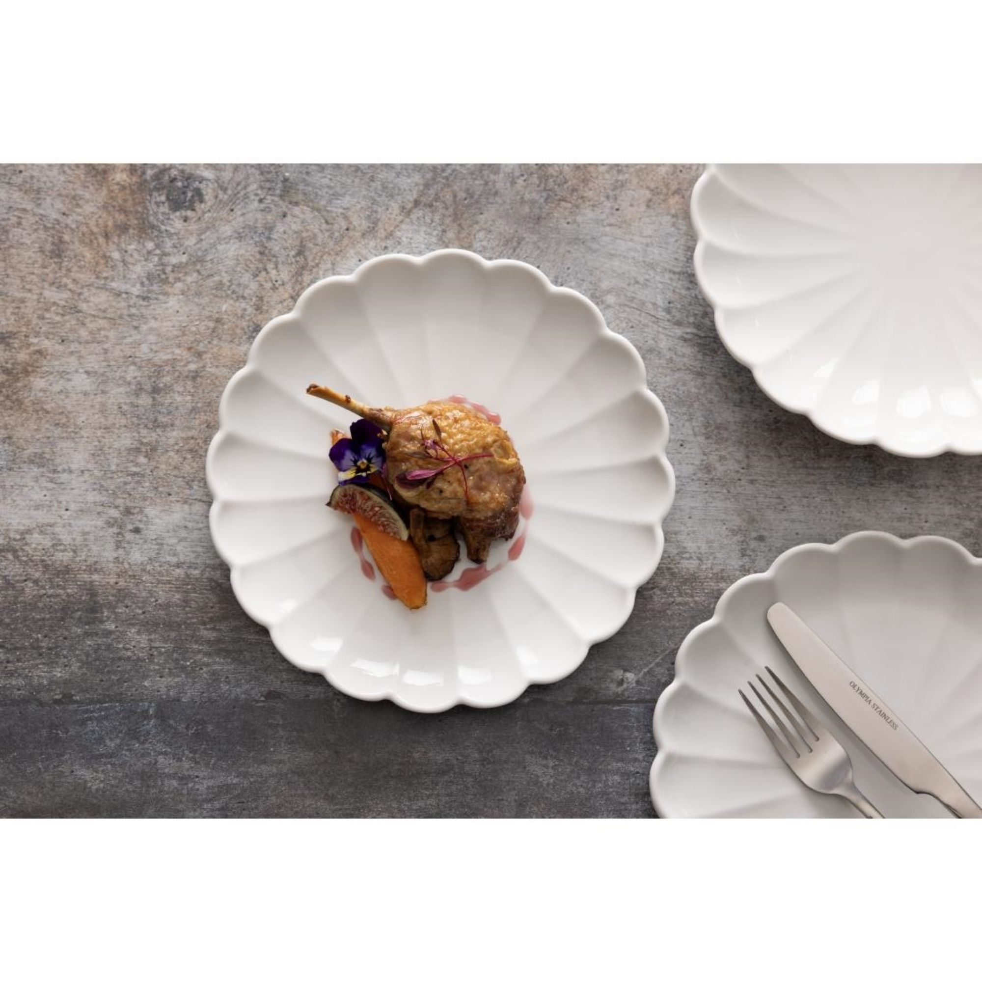 Picture of Olympia Bloom Scalloped Plates White 226mm (6 Pack)