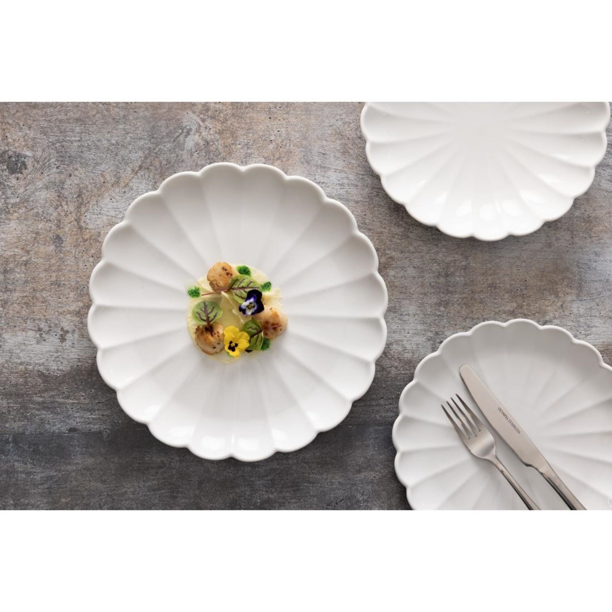 Picture of Olympia Bloom Scalloped Plates White 276mm (4 Pack)