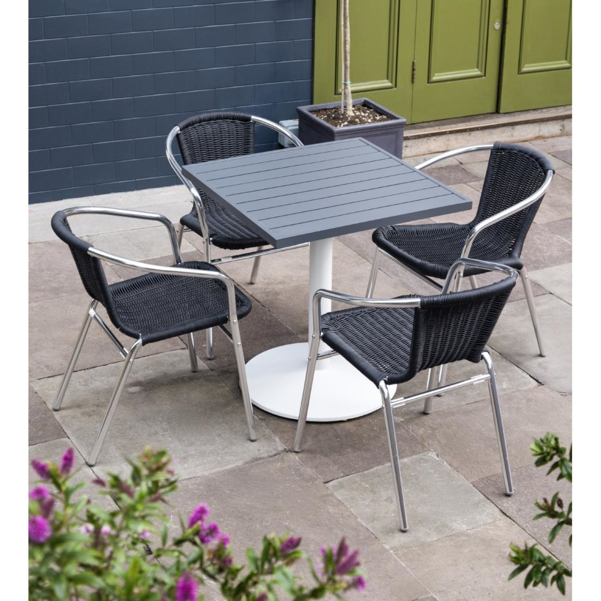 Picture of Bolero Aluminium and Black Wicker Chairs Black (Pack of 4)