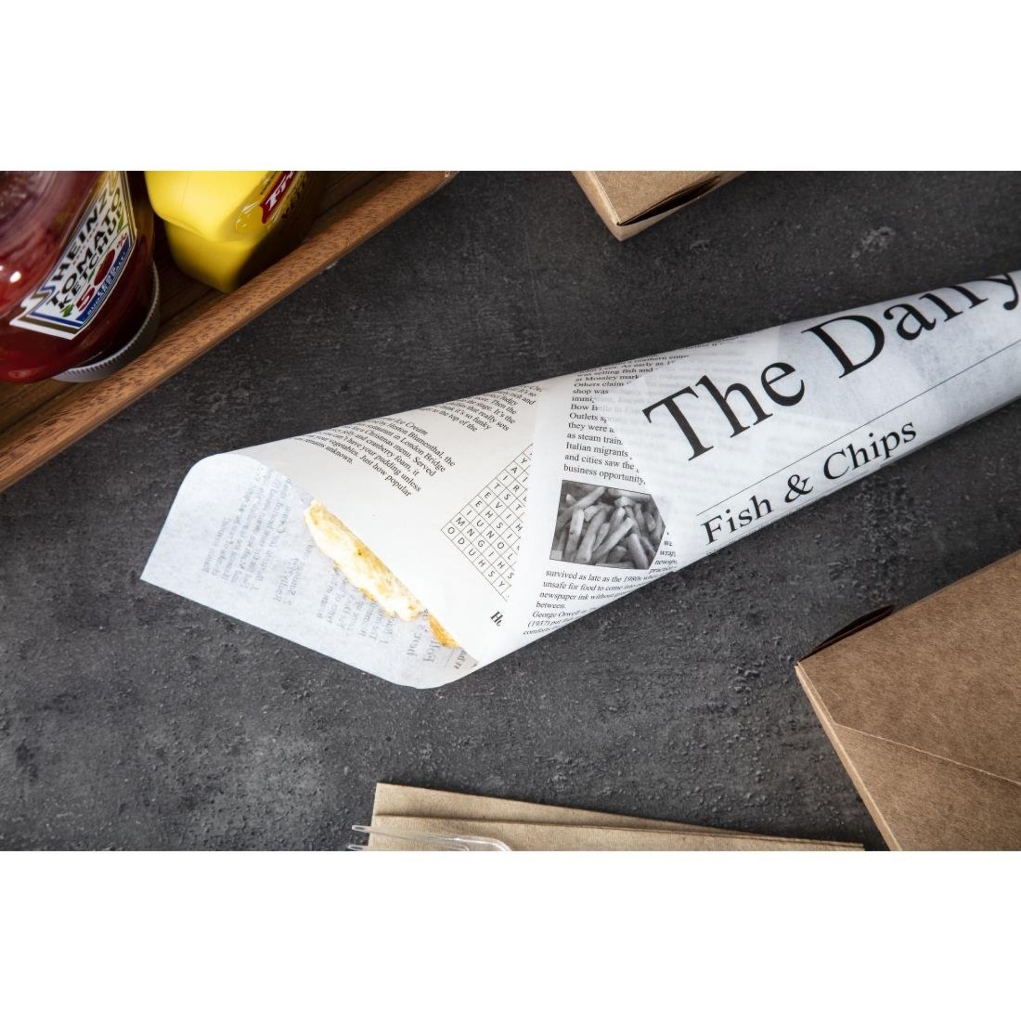Picture of Greaseproof Paper Sheets Newspaper Print 270 x 420mm (Pack of 500)