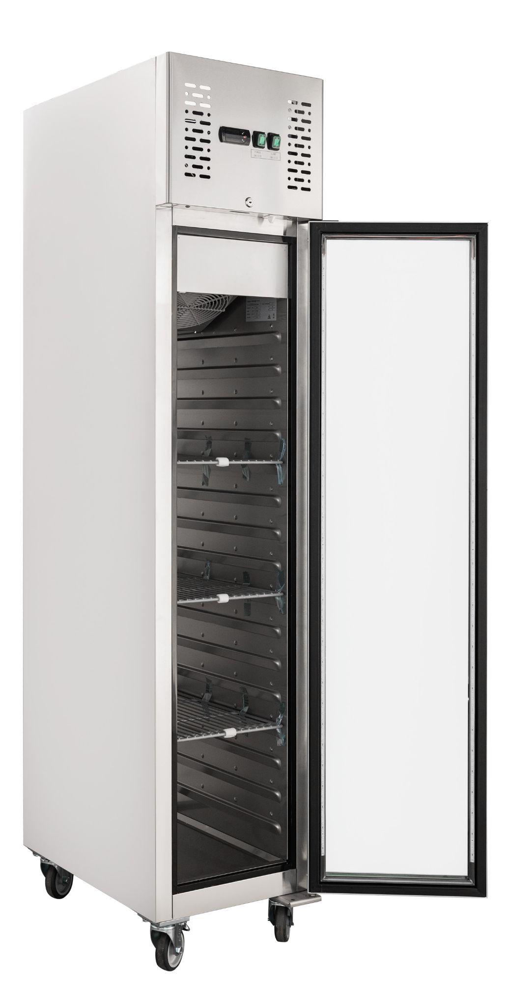 Picture of Chefs Range GN280BTVG - 280ltr 1/1gn Glass door Slimline Single Door upright Freezer