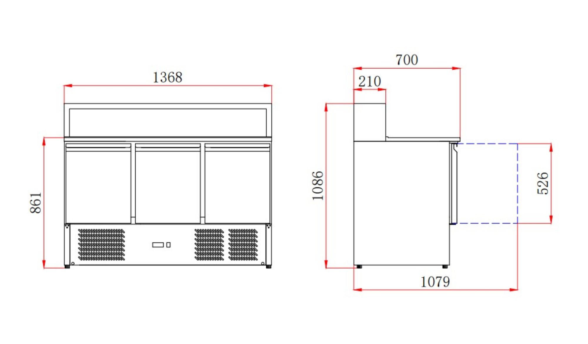 Picture of Ecofrost Three-Door Pizza Counter with 8 x 1/6 GN Top - 402 L