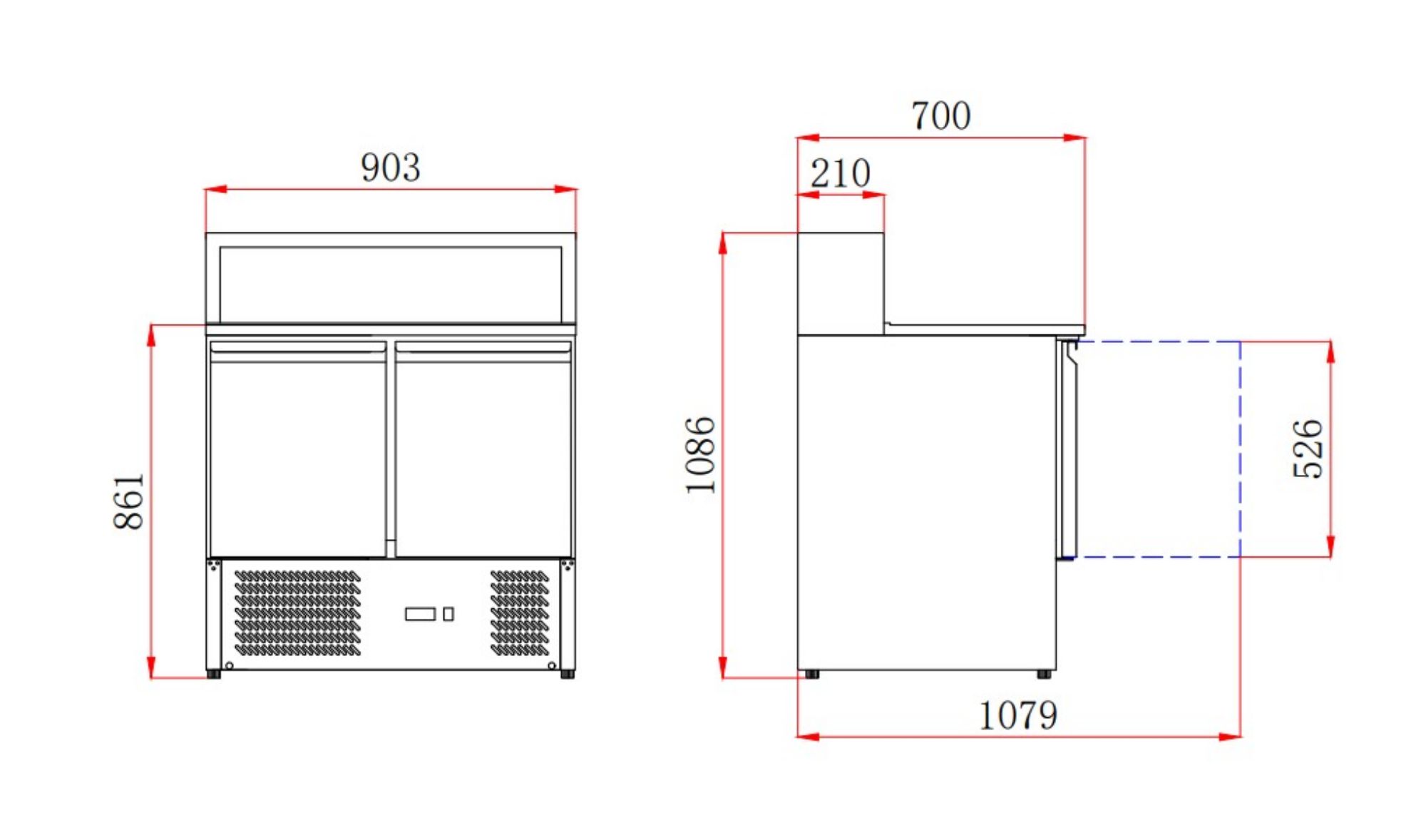 Picture of Ecofrost Two-Door Pizza Counter with 5 x 1/6 GN Top - 240 L