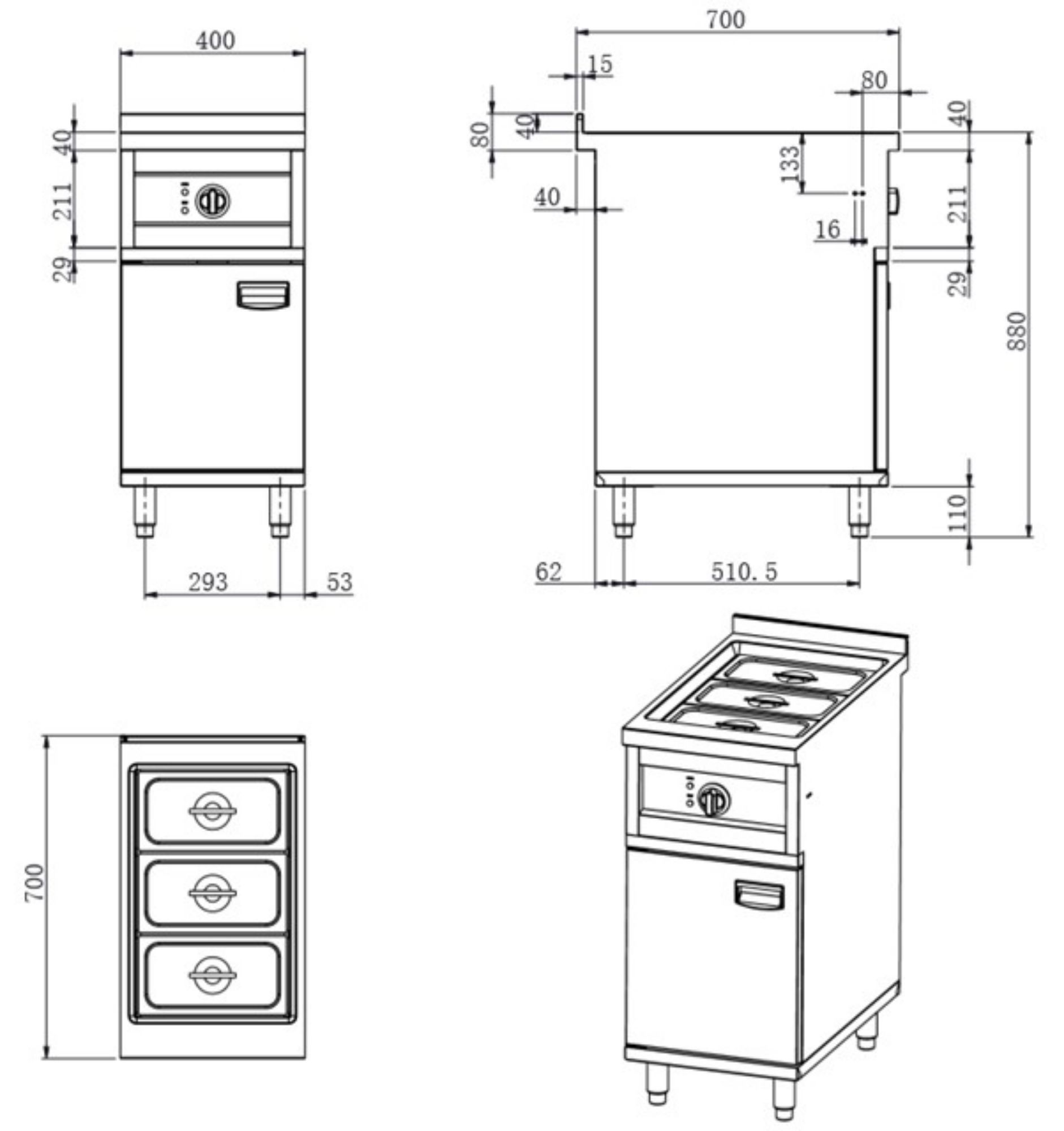 Picture of Combisteel Entry 700 Electric Bain-Marie 1/1 GN - 2 kW