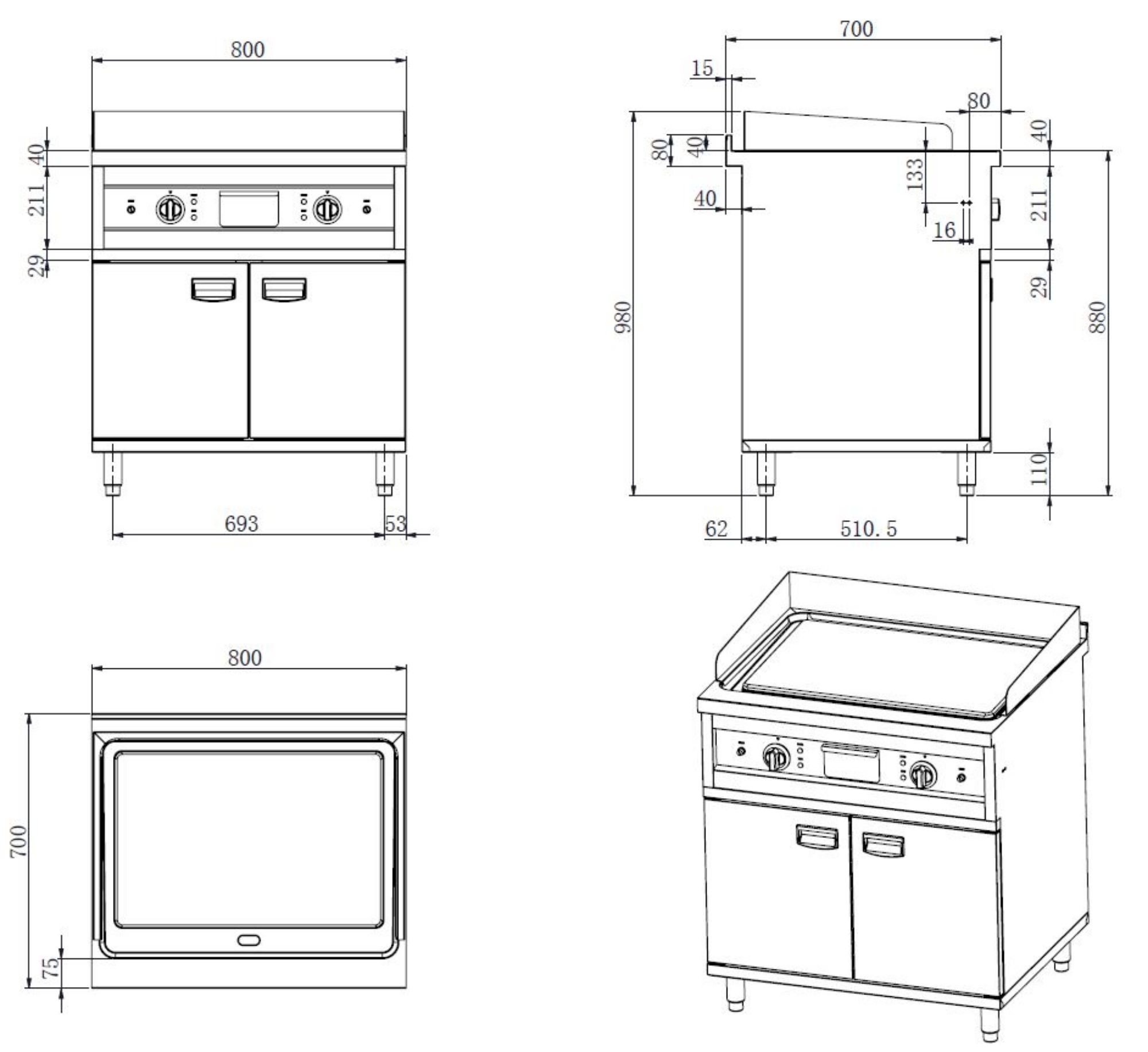 Picture of Combisteel Entry 700 Electric Chromed Fry Top - 8.1 kW