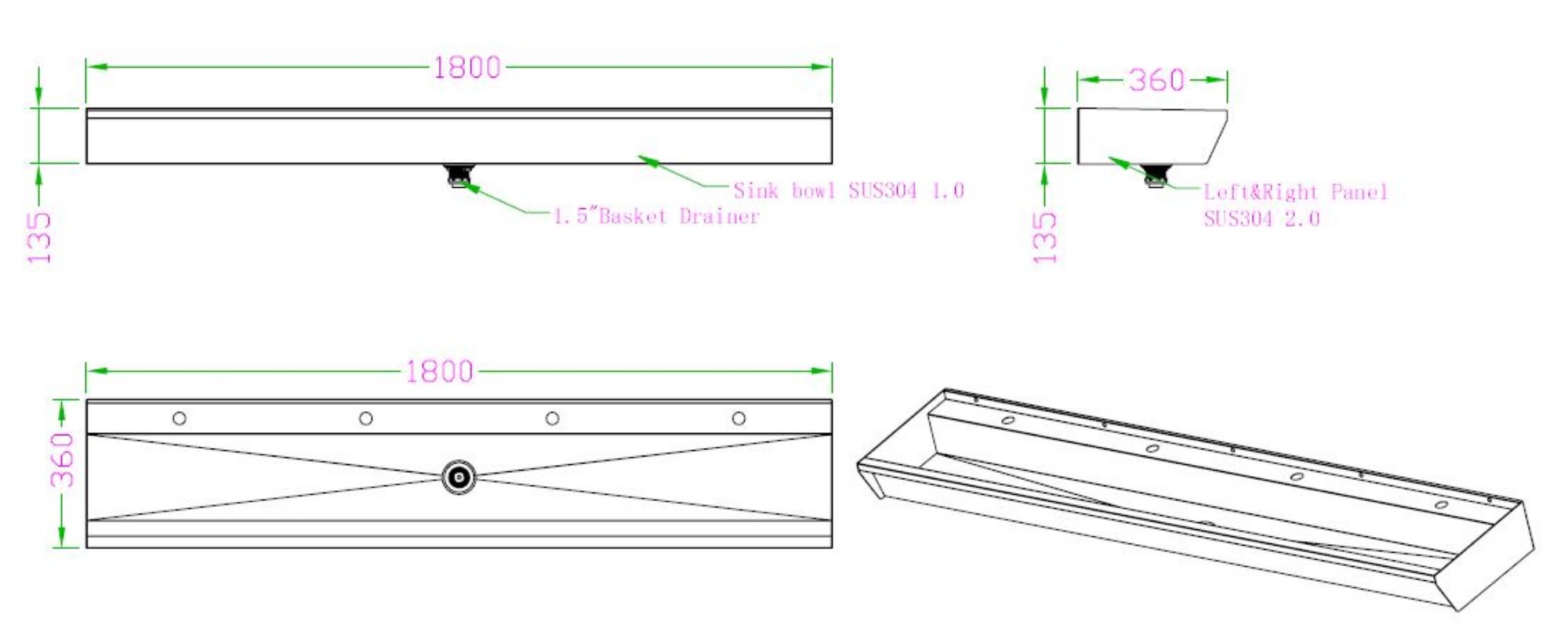 Picture of Combisteel AISI 304 Wash Basin - 4 Taps