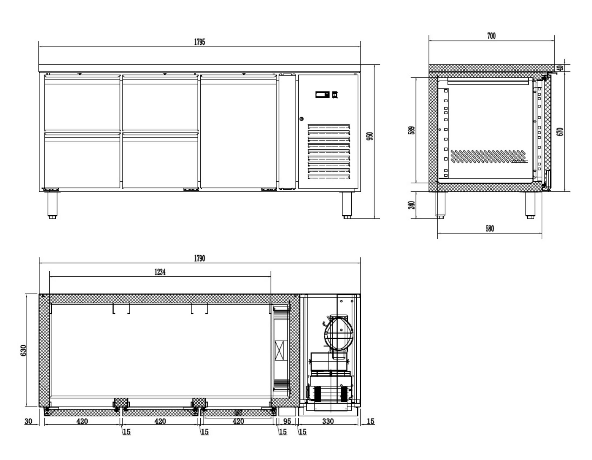 Picture of Combisteel Energy Line 1-Door 4-Drawer Refrigerated Counter - 194 L