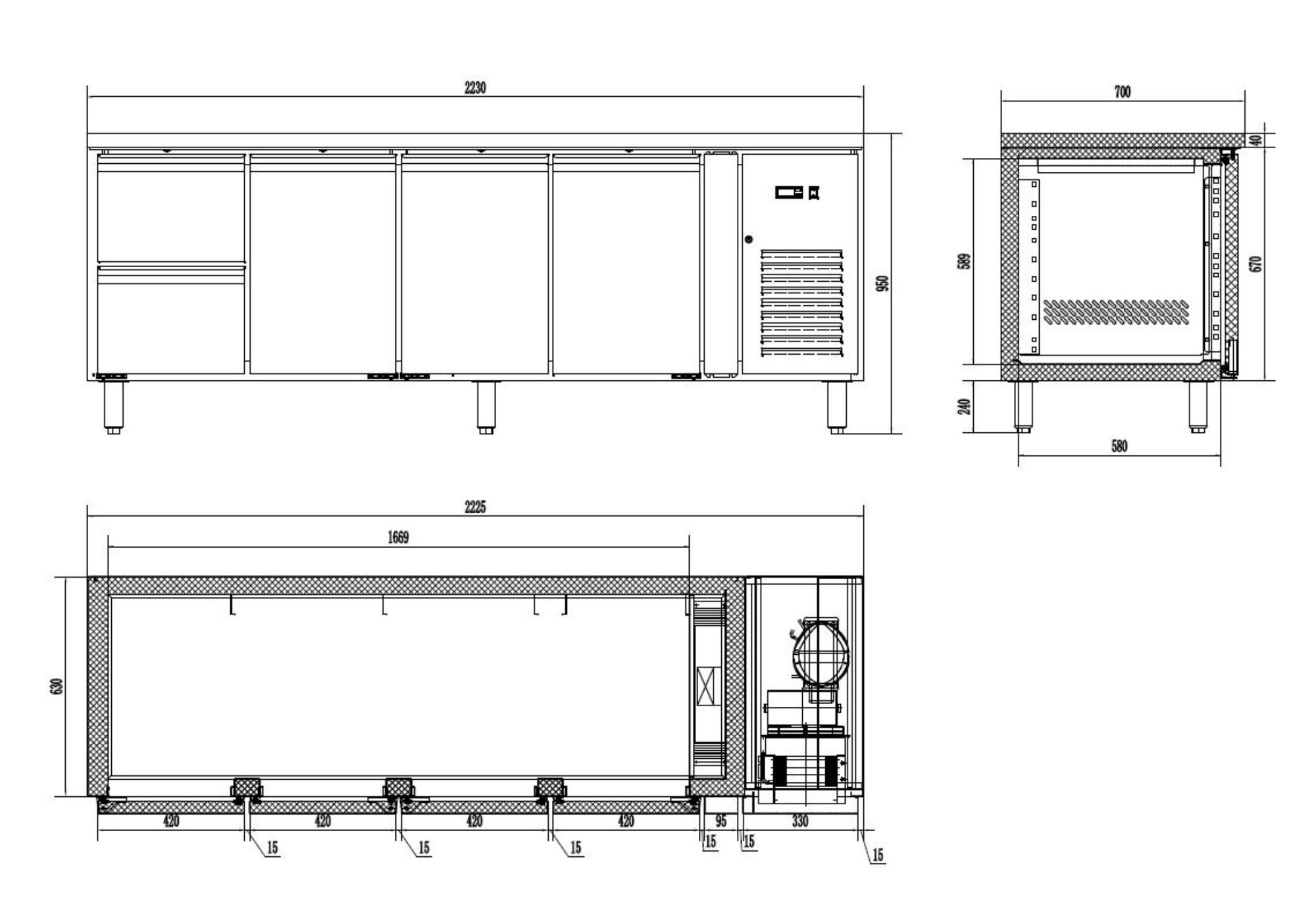 Picture of Combisteel Energy Line 3-Door 2-Drawer Refrigerated Counter - 344 L