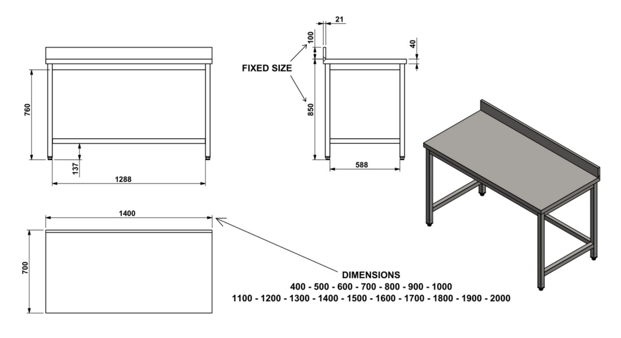 Picture of Combisteel 700 mm Open-Frame Worktable with Upstand - 1200 mm