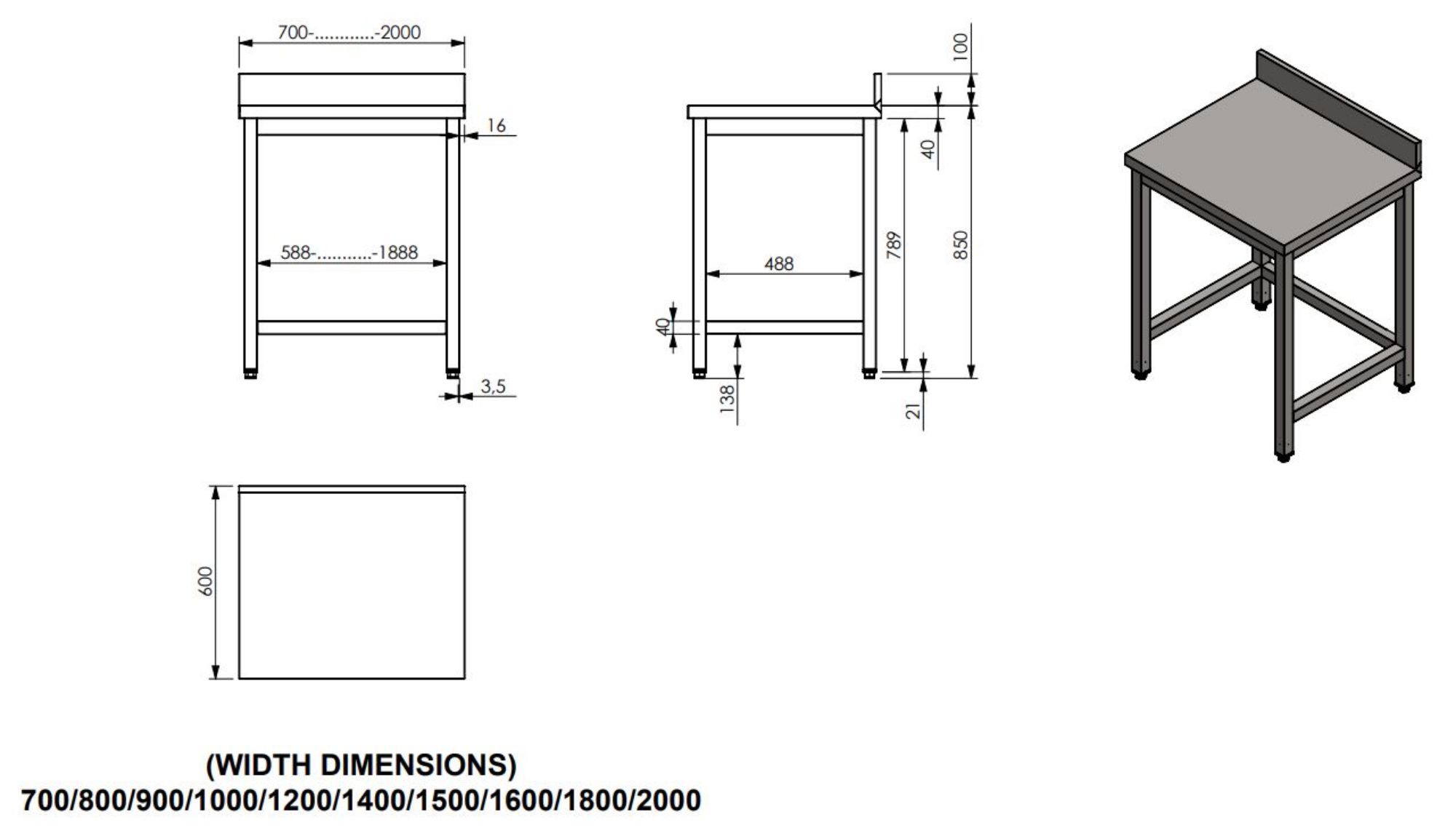 Picture of Combisteel 600 mm Open-Frame Worktable with Upstand - 1400 mm