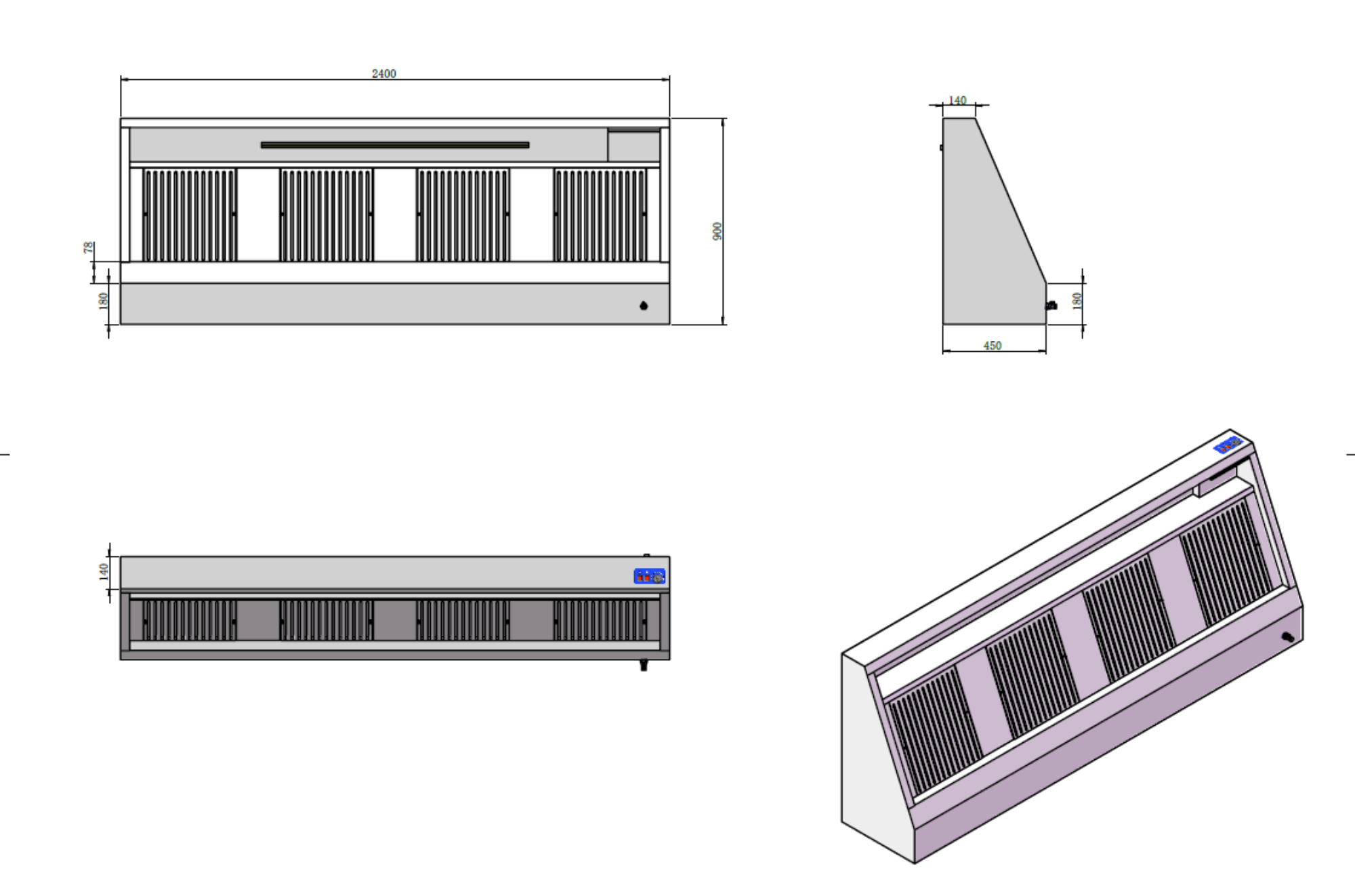 Picture of Combisteel 900 Wall-Mounted Hood Complete - 2400 mm