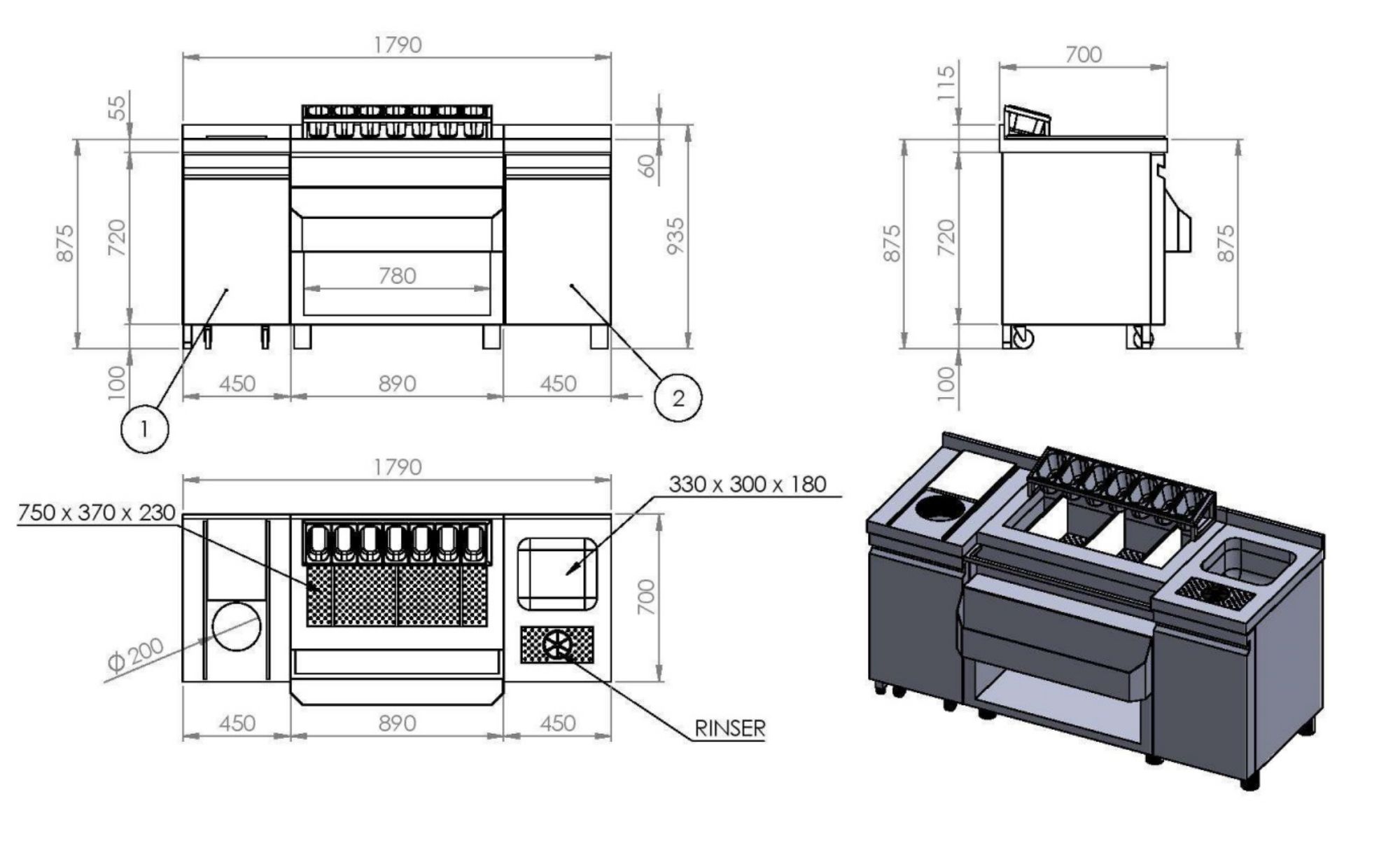 Picture of Combisteel Cocktail Bar Station with Sink and Glass Rinser - 1790 mm