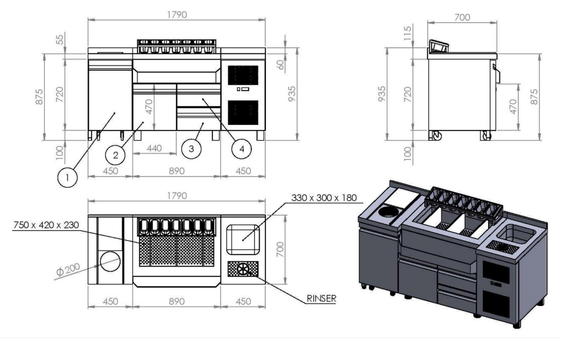 Picture of Combisteel Refrigerated Cocktail Bar Station - 3 Drawers, -1 to +8 °C